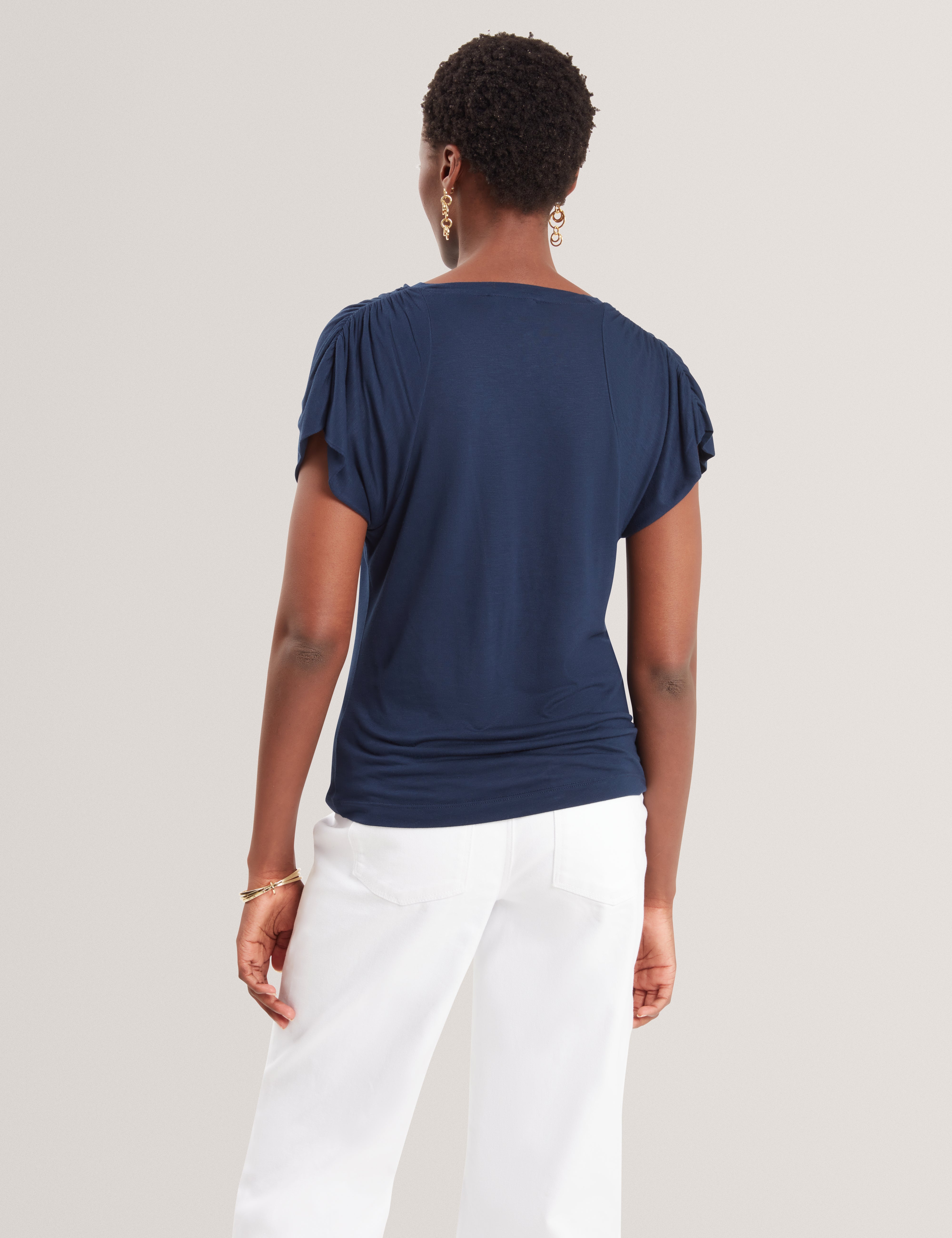 تي شيرت Elmie Gather Shoulder Detail Dk-Blue