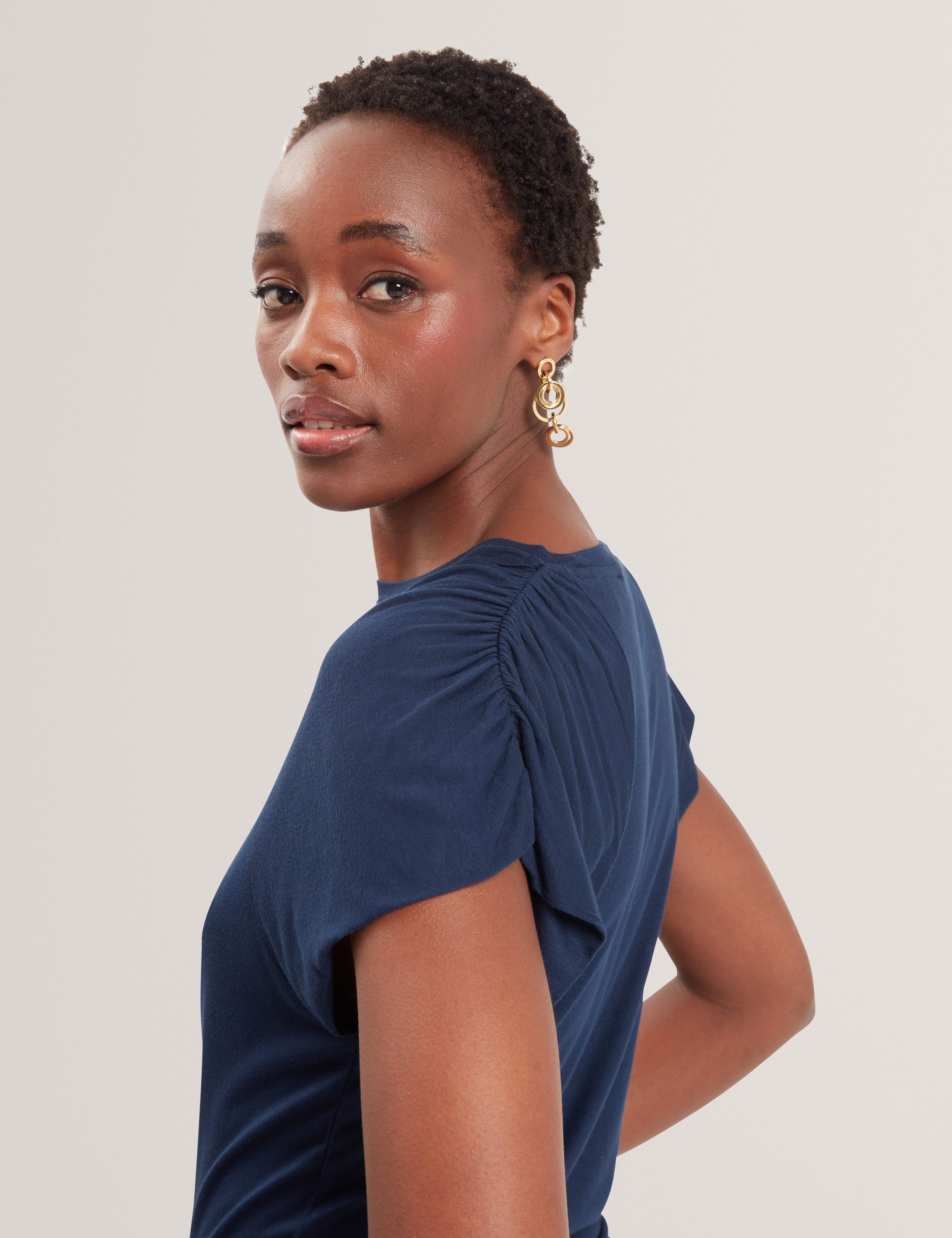تي شيرت Elmie Gather Shoulder Detail Dk-Blue