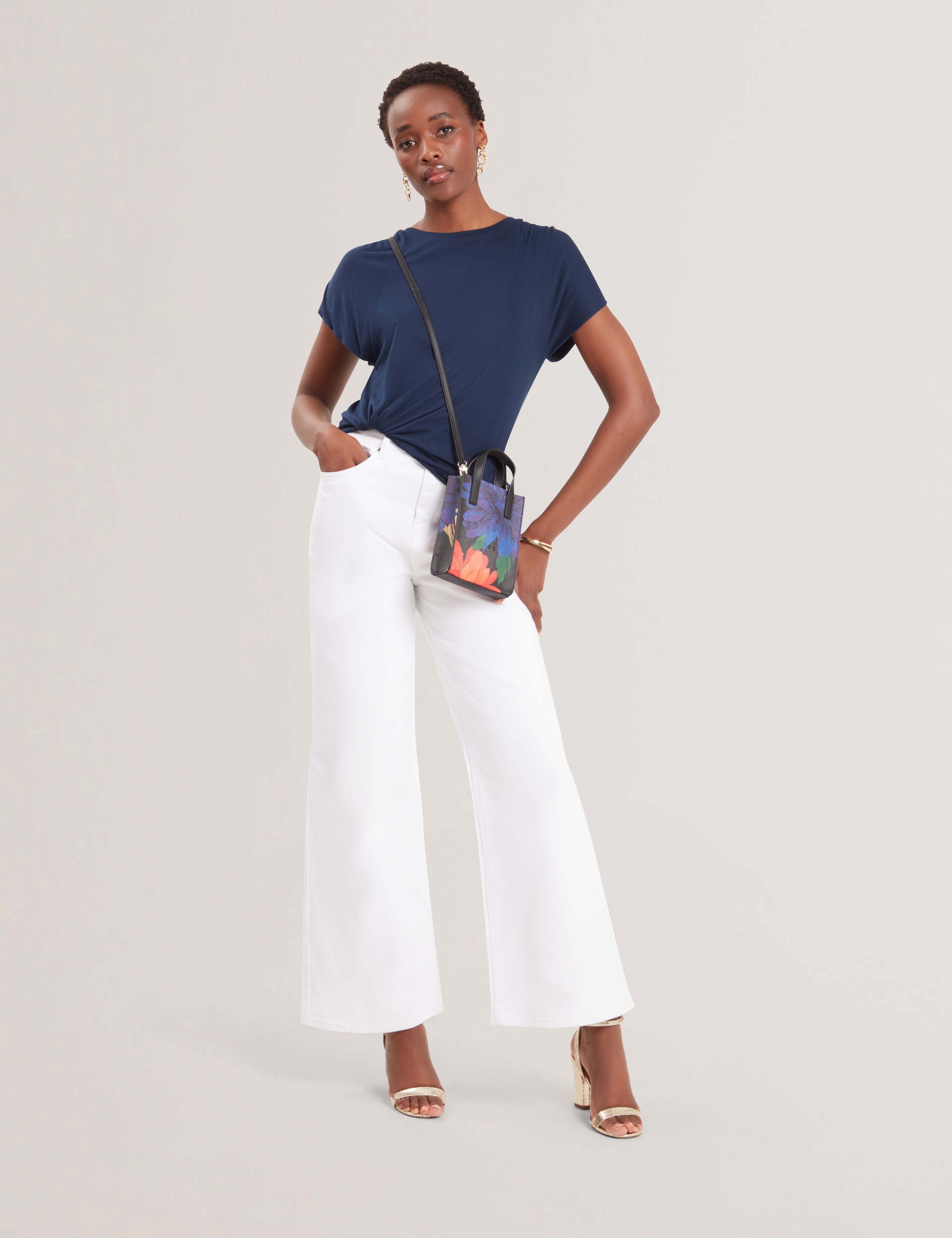 تي شيرت Elmie Gather Shoulder Detail Dk-Blue