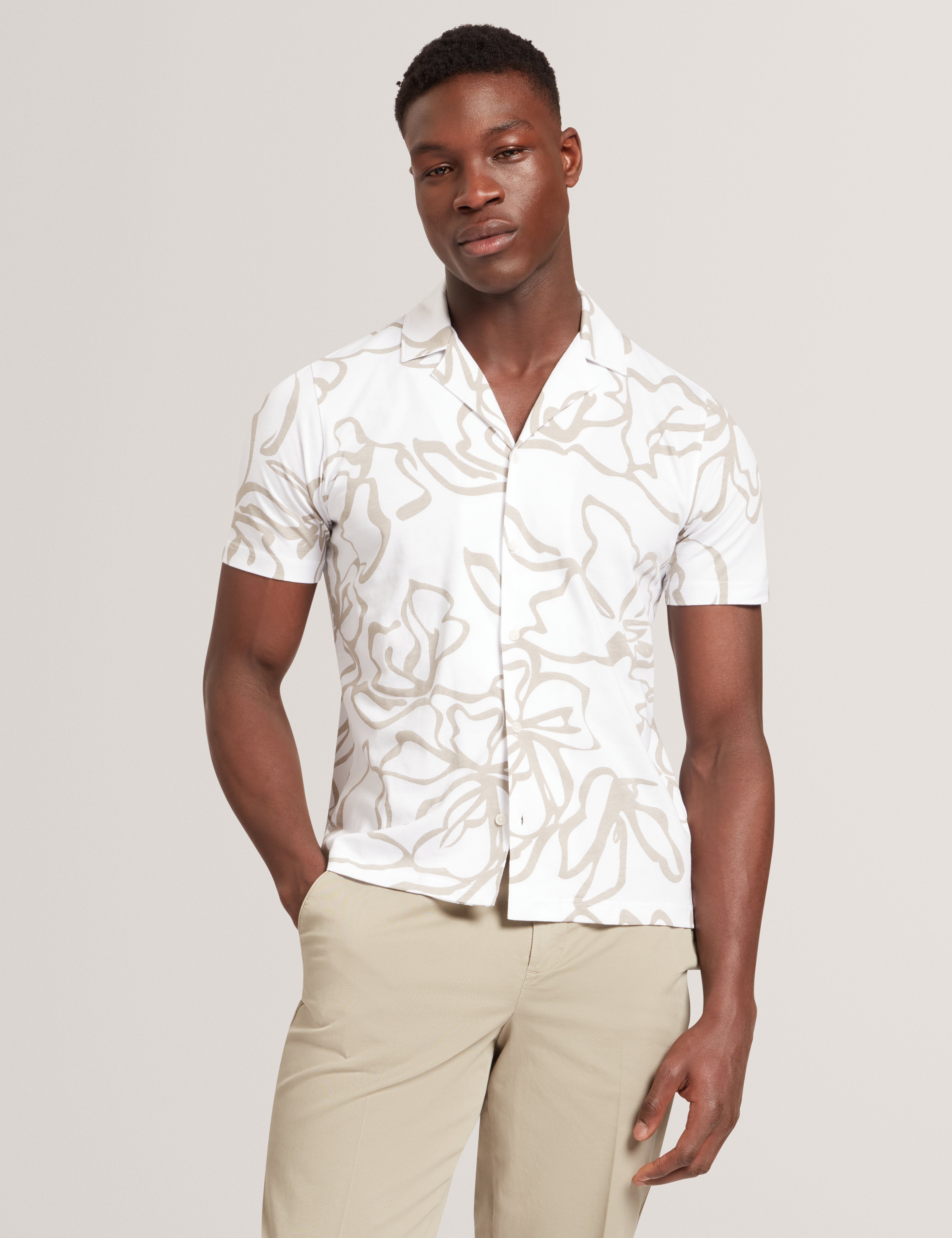 Claub Short Sleeve Floral Jersey Shirt White