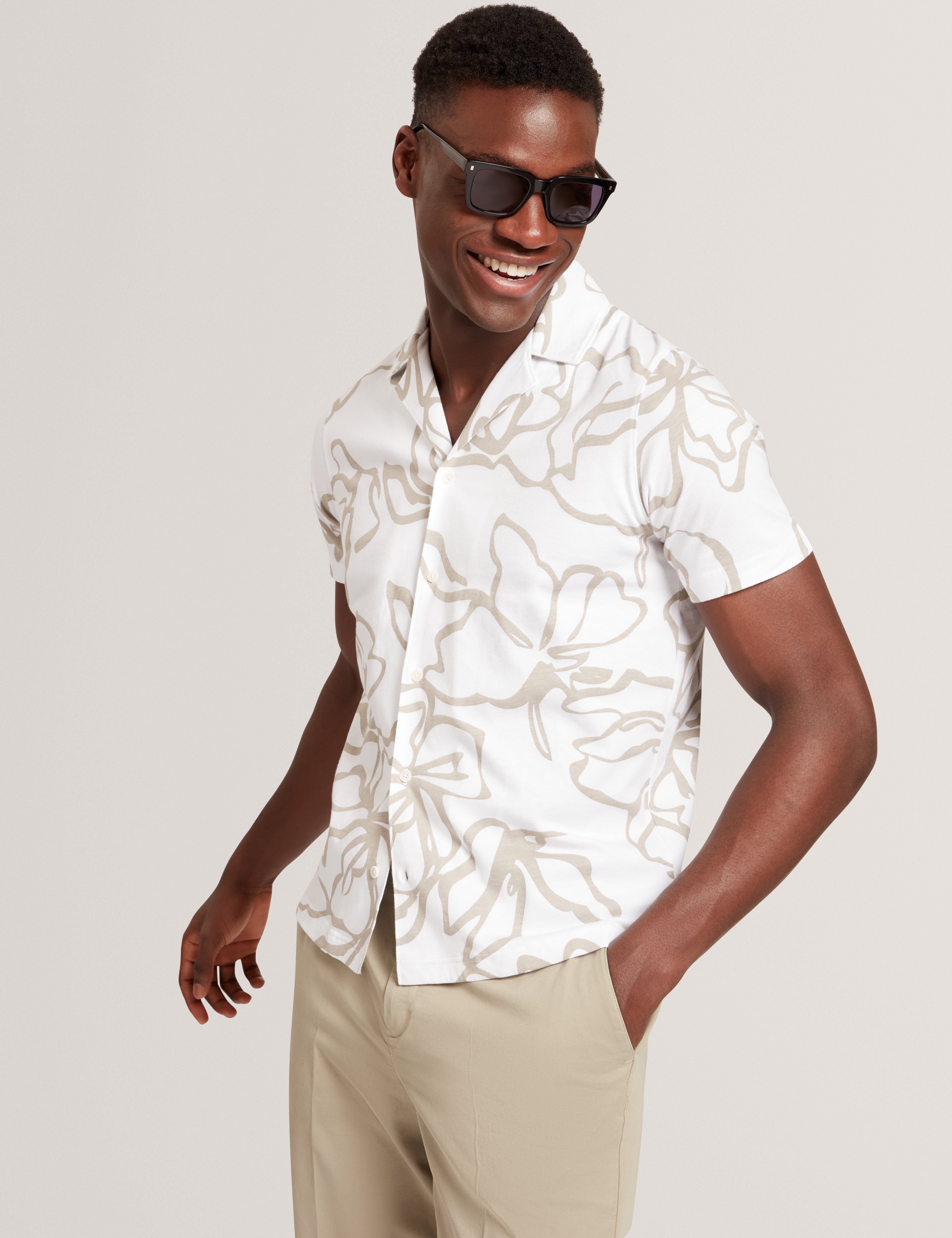 Claub Short Sleeve Floral Jersey Shirt White
