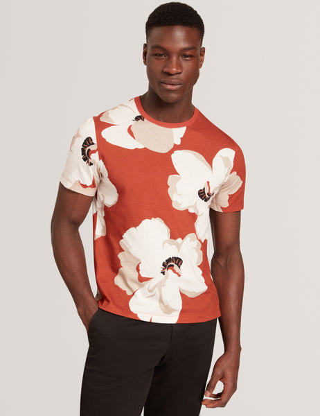 Shop Kathan Short Sleeve Floral Print T Shirt Dk-Orange for Men
