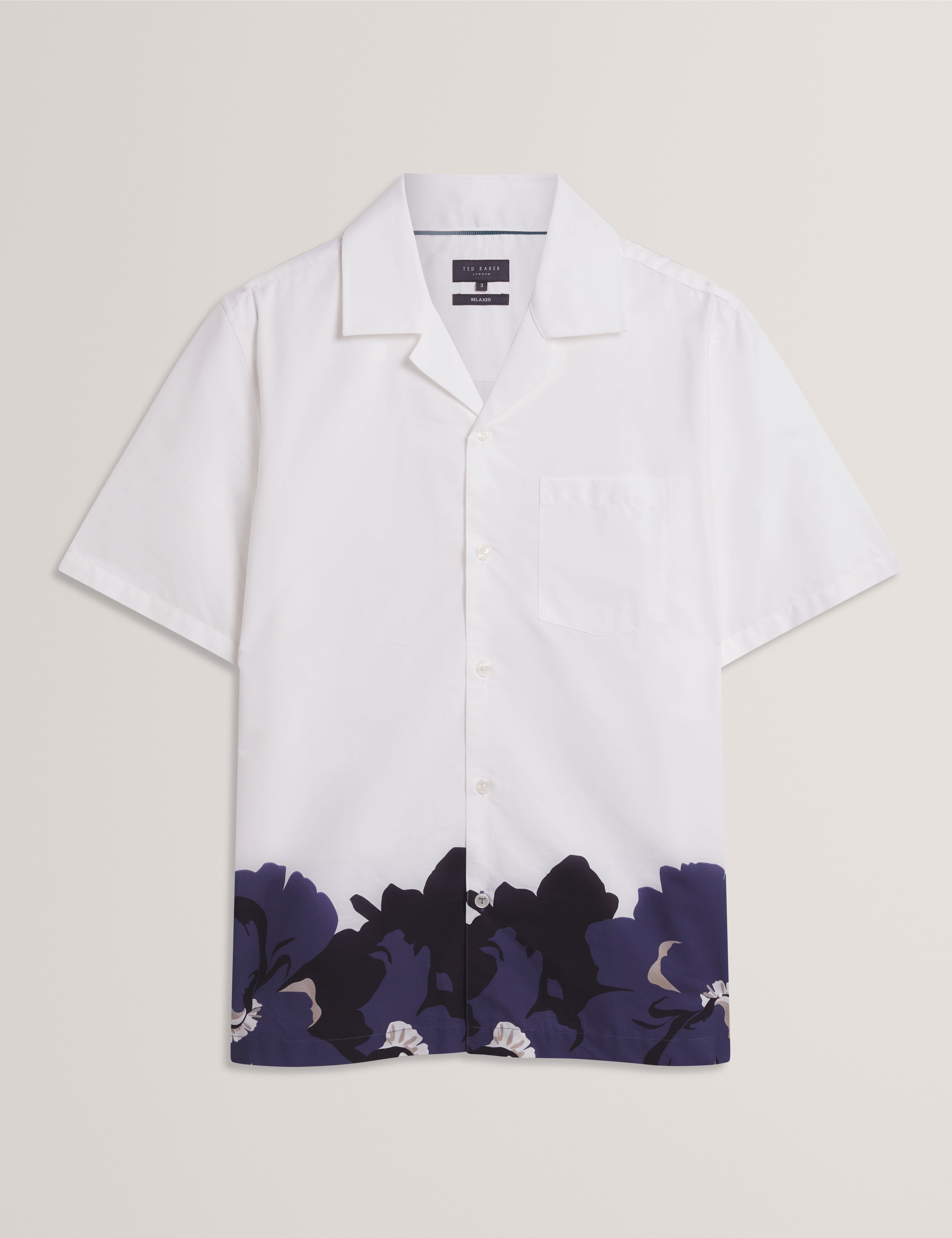 Biscarn Short Sleeve Relaxed Placement Floral Shirt White