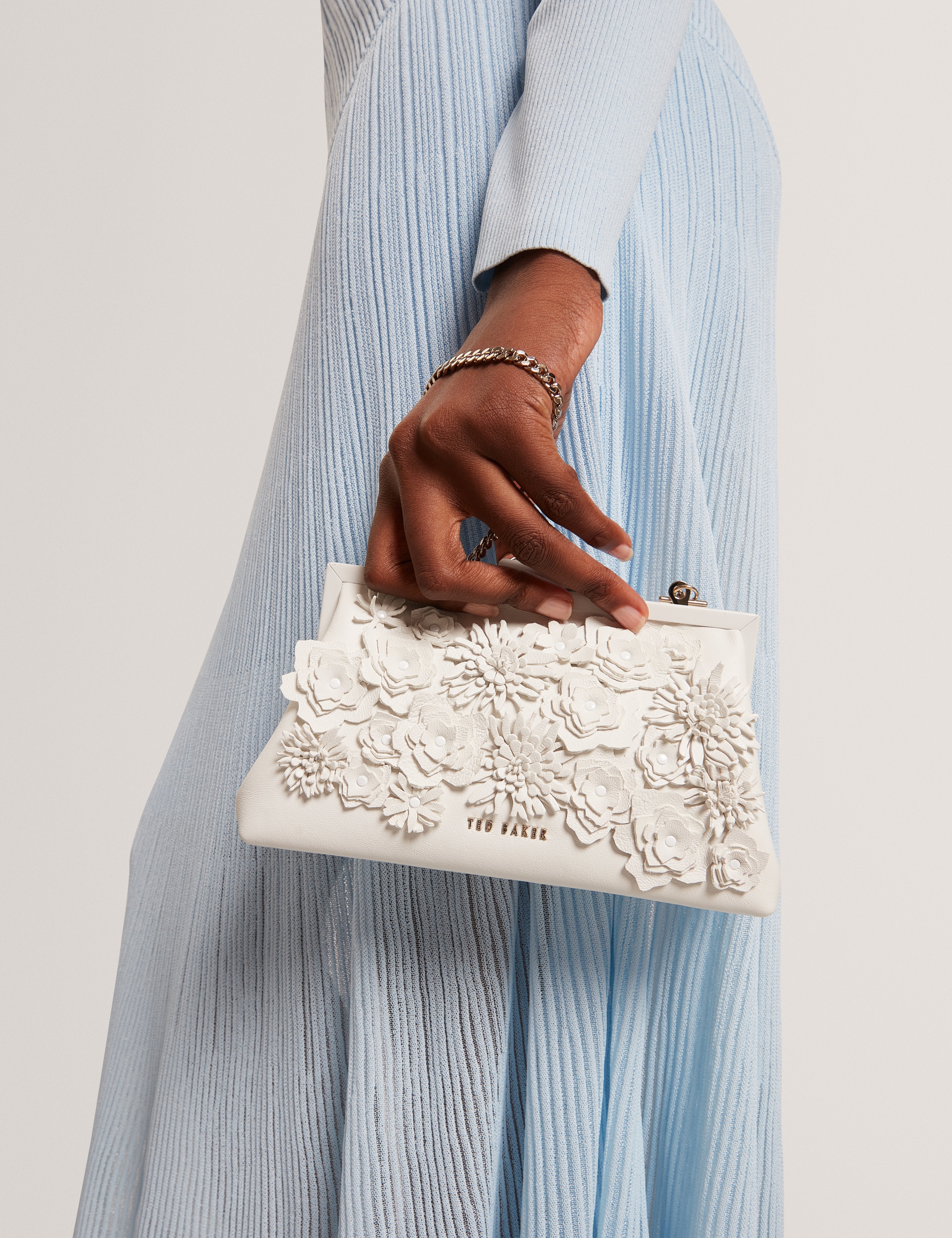 Fiorell Flower 3D Applique Clutch Bag White