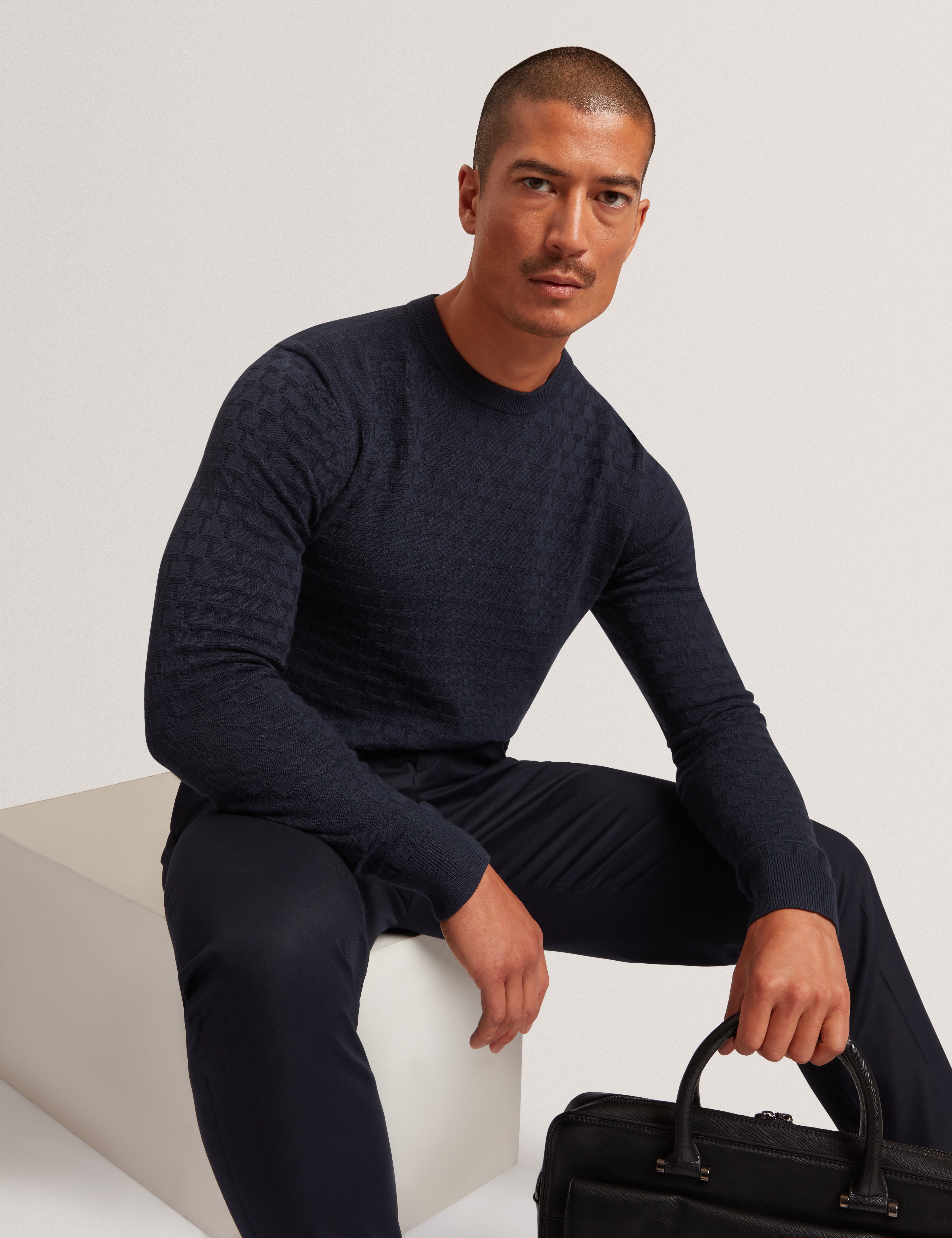 Sainsy T Stitch Crew Neck Navy