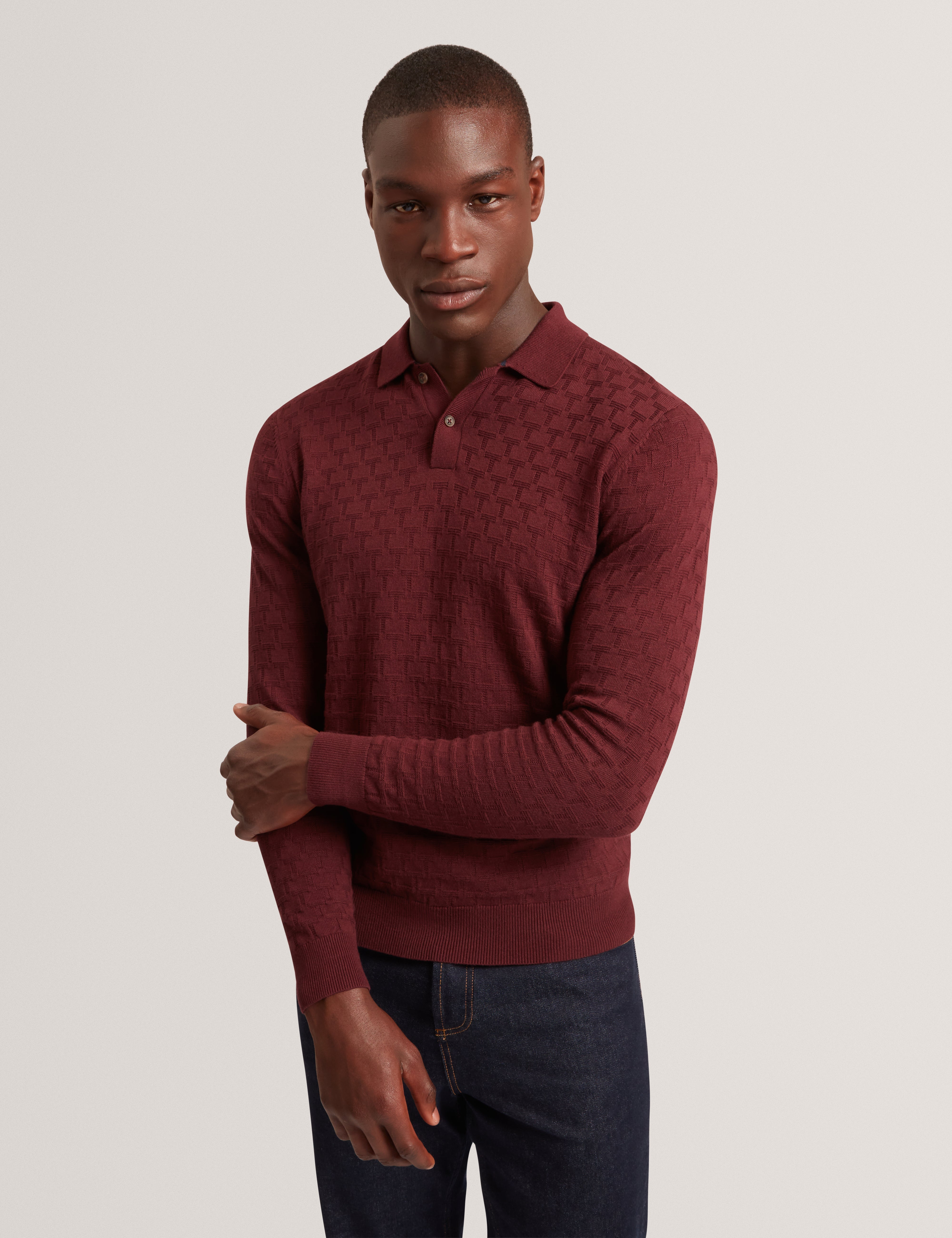 Gaten Ls T Stitch Polo Maroon