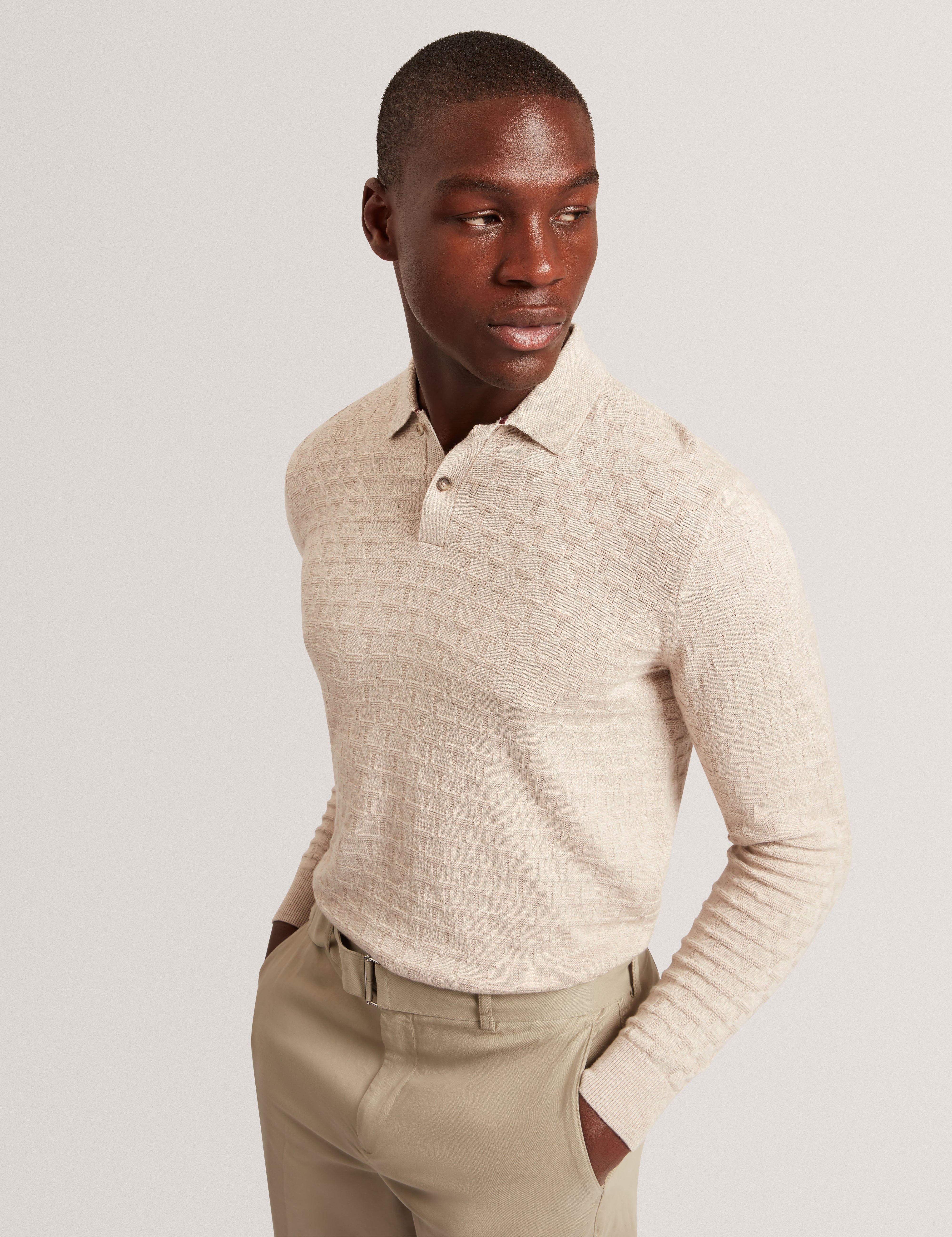 Gaten Ls T Stitch Polo Natural
