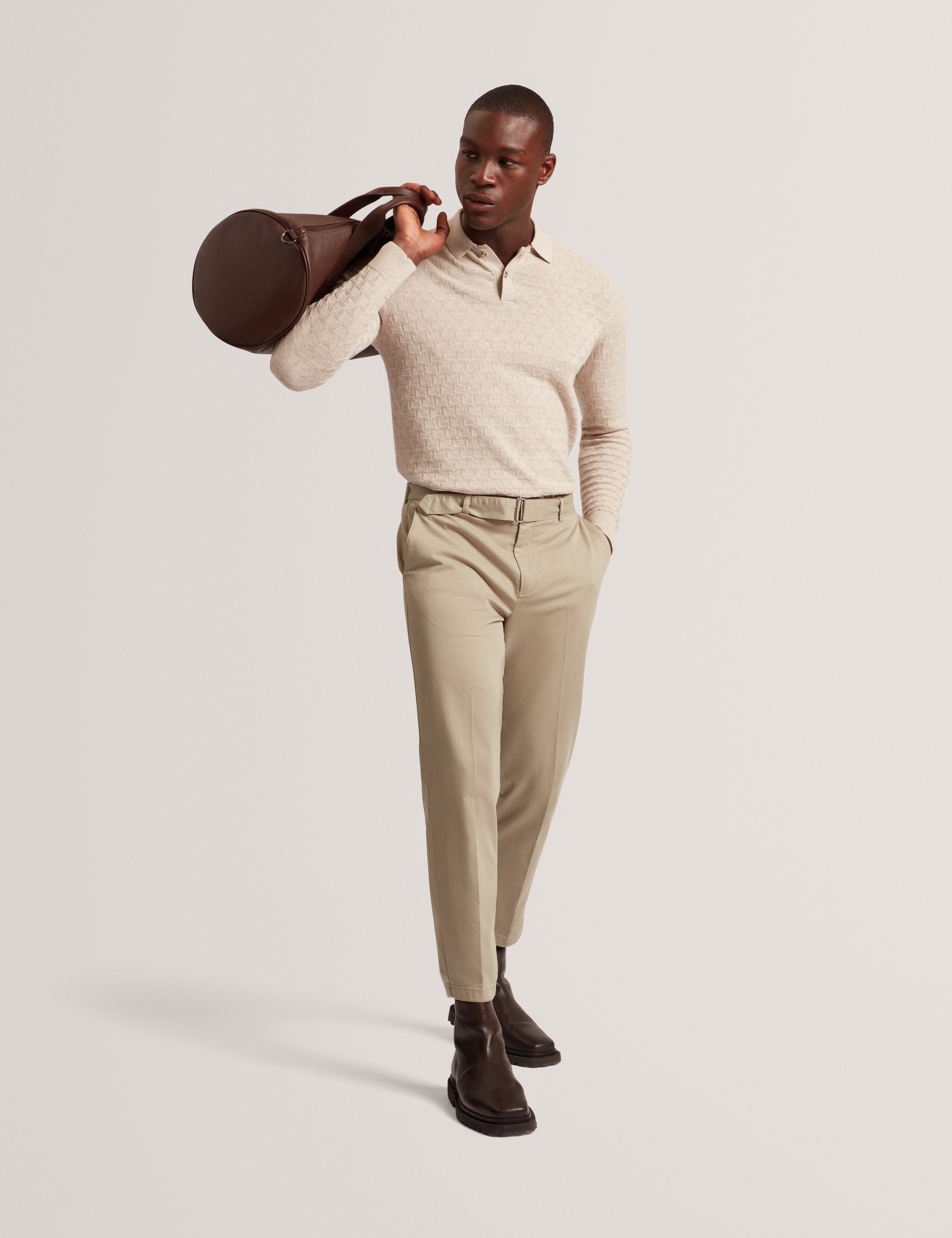 Gaten Ls T Stitch Polo Natural