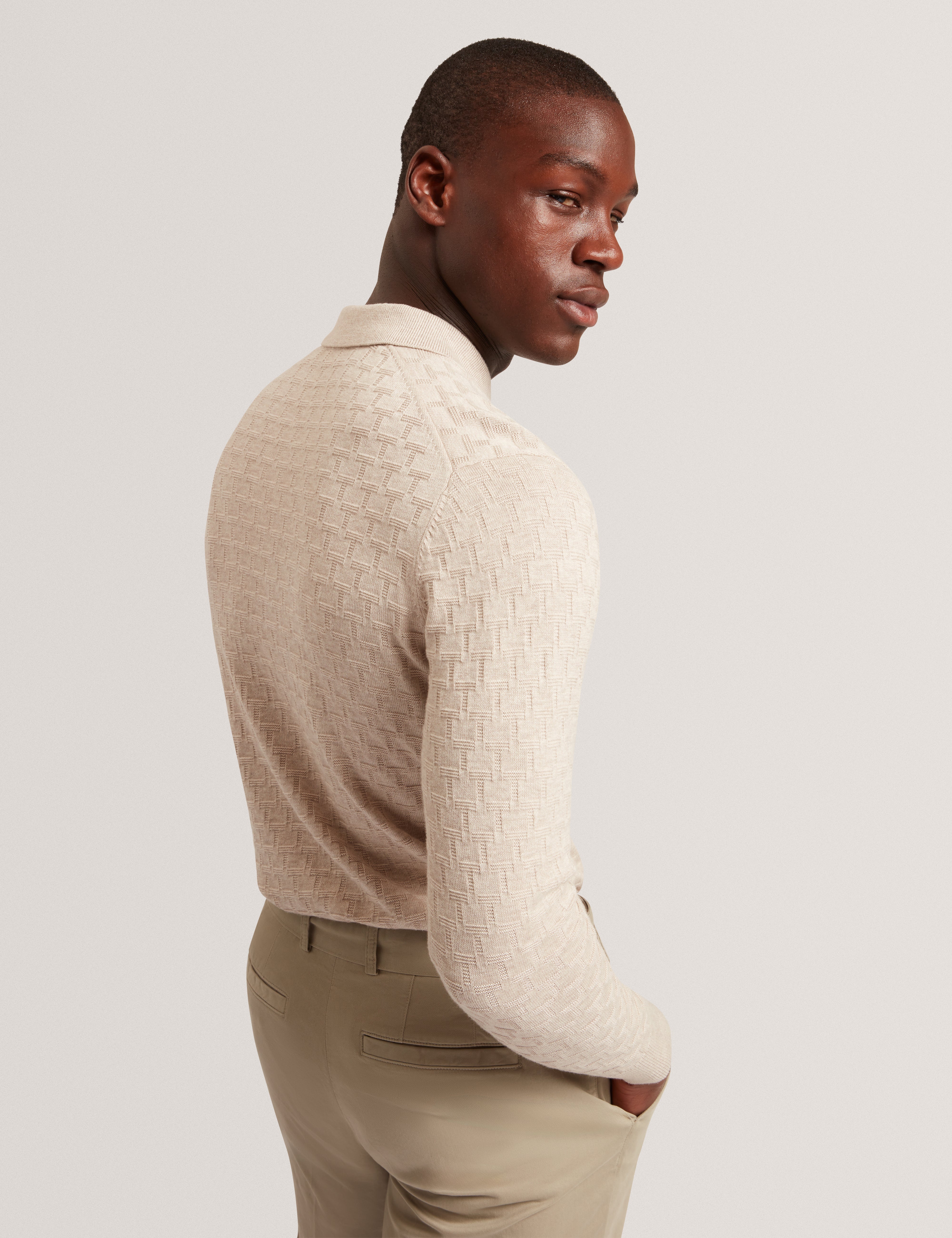 Gaten Ls T Stitch Polo Natural