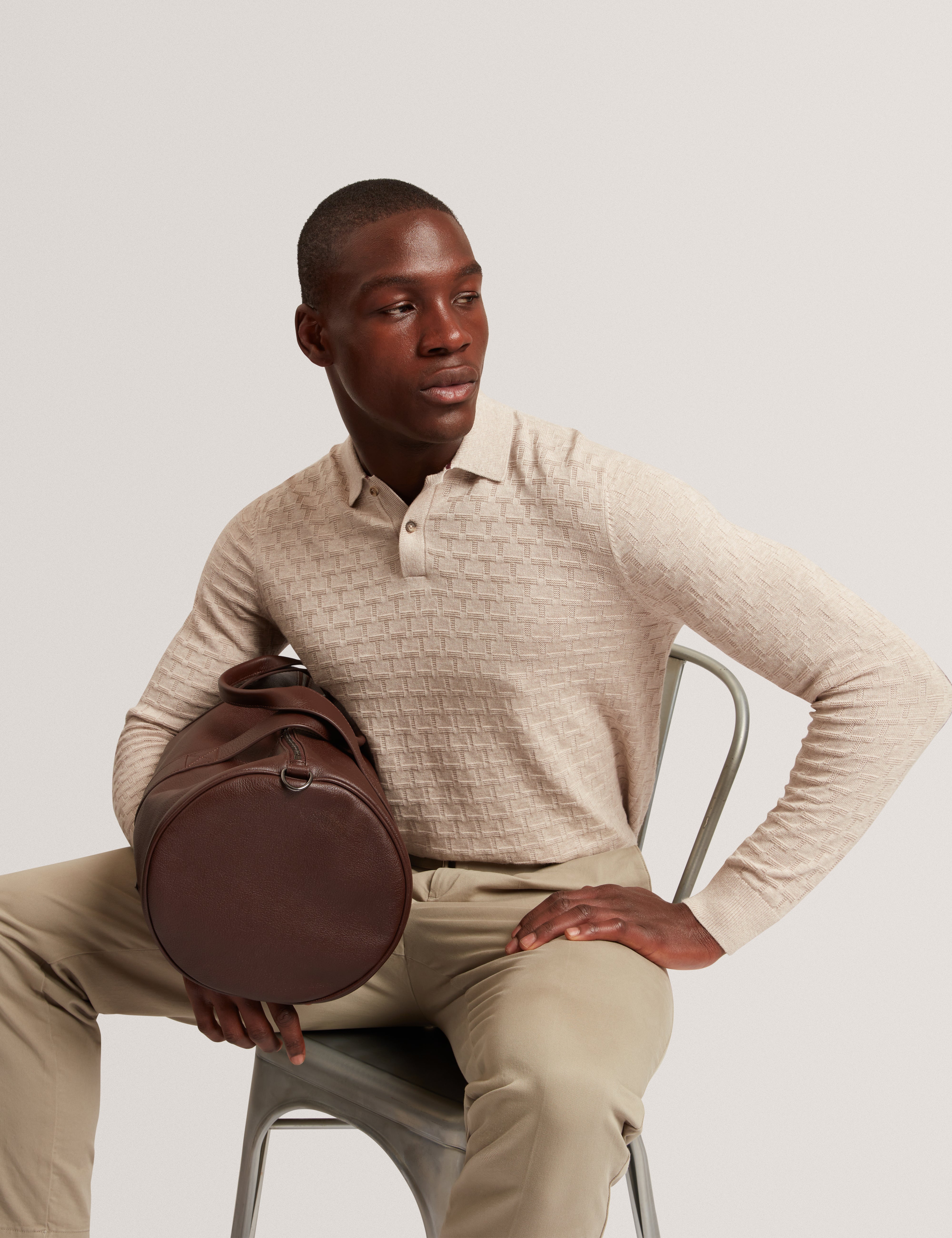 Gaten Ls T Stitch Polo Natural