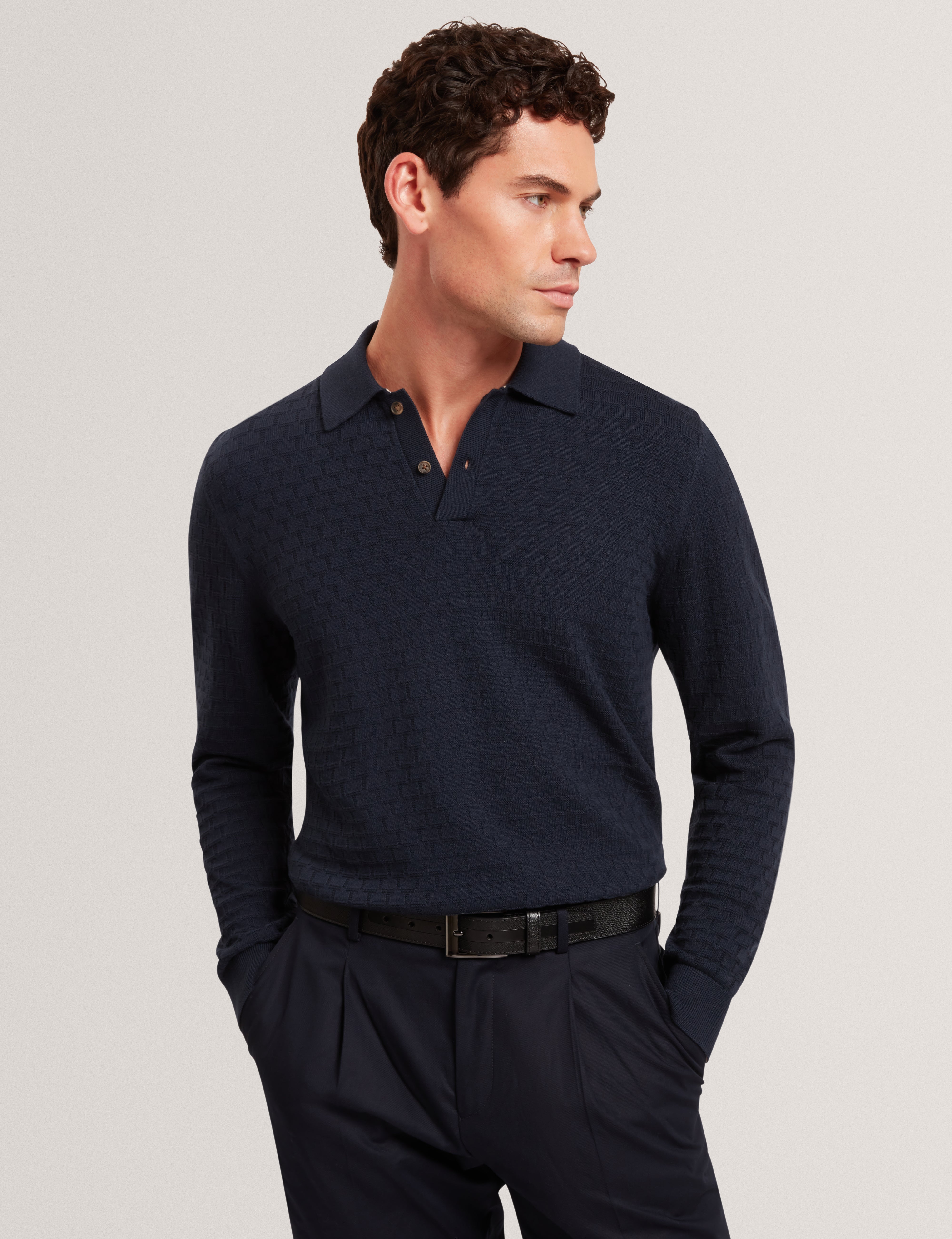 Gaten Ls T Stitch Polo Navy