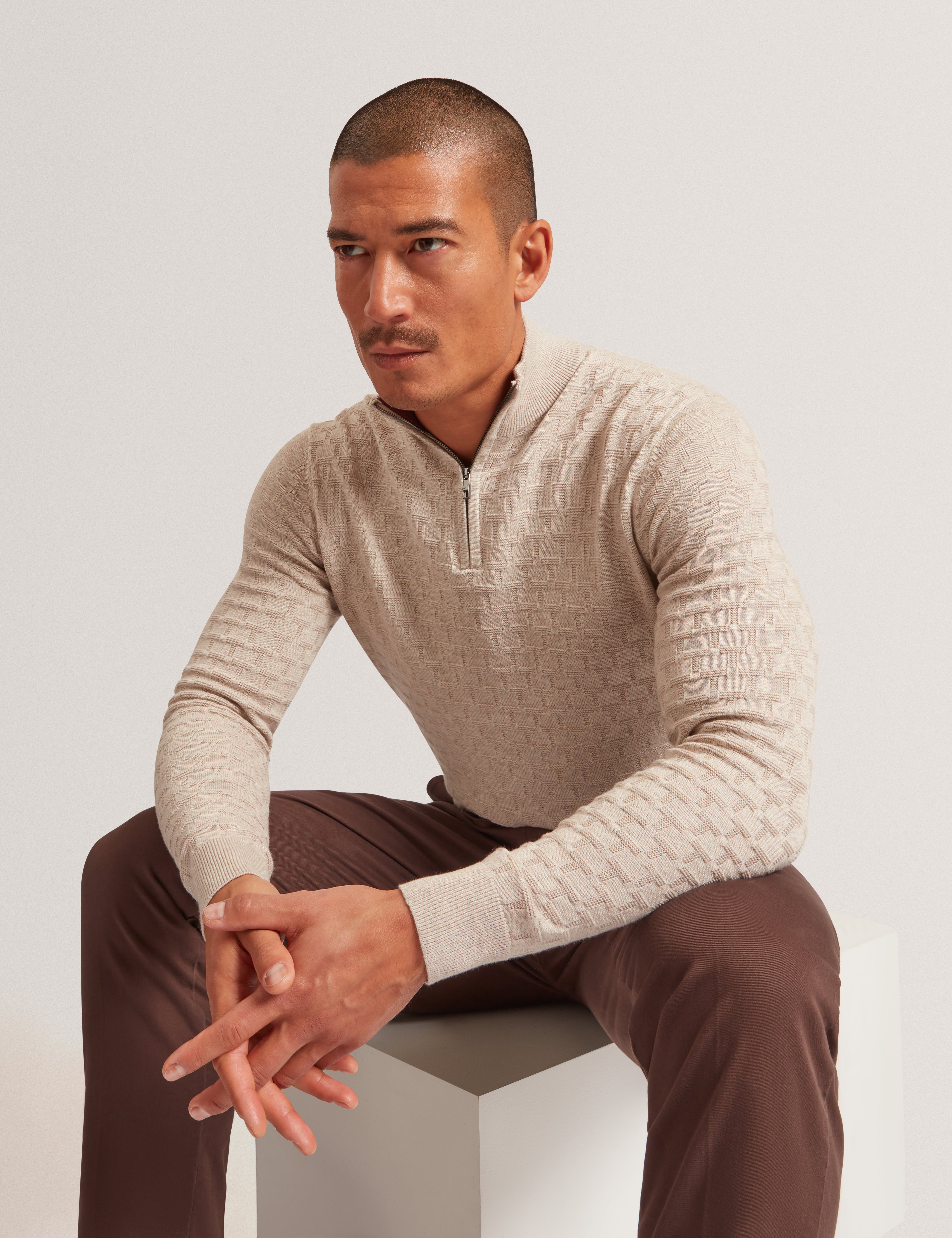 Jeremee T Stitch Half Zip Natural