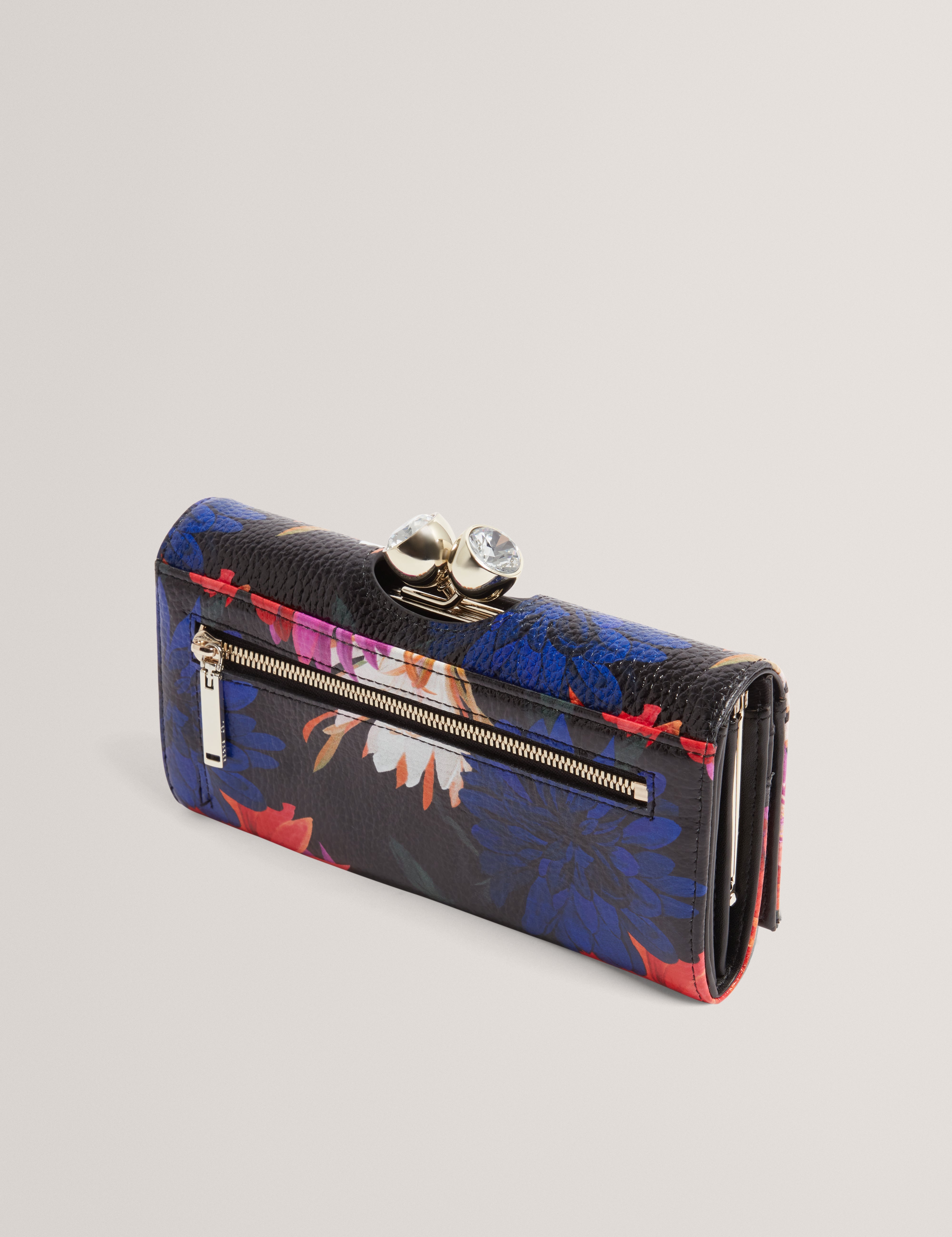 Amaliah Printed Rose Detail Bobble Purse Black