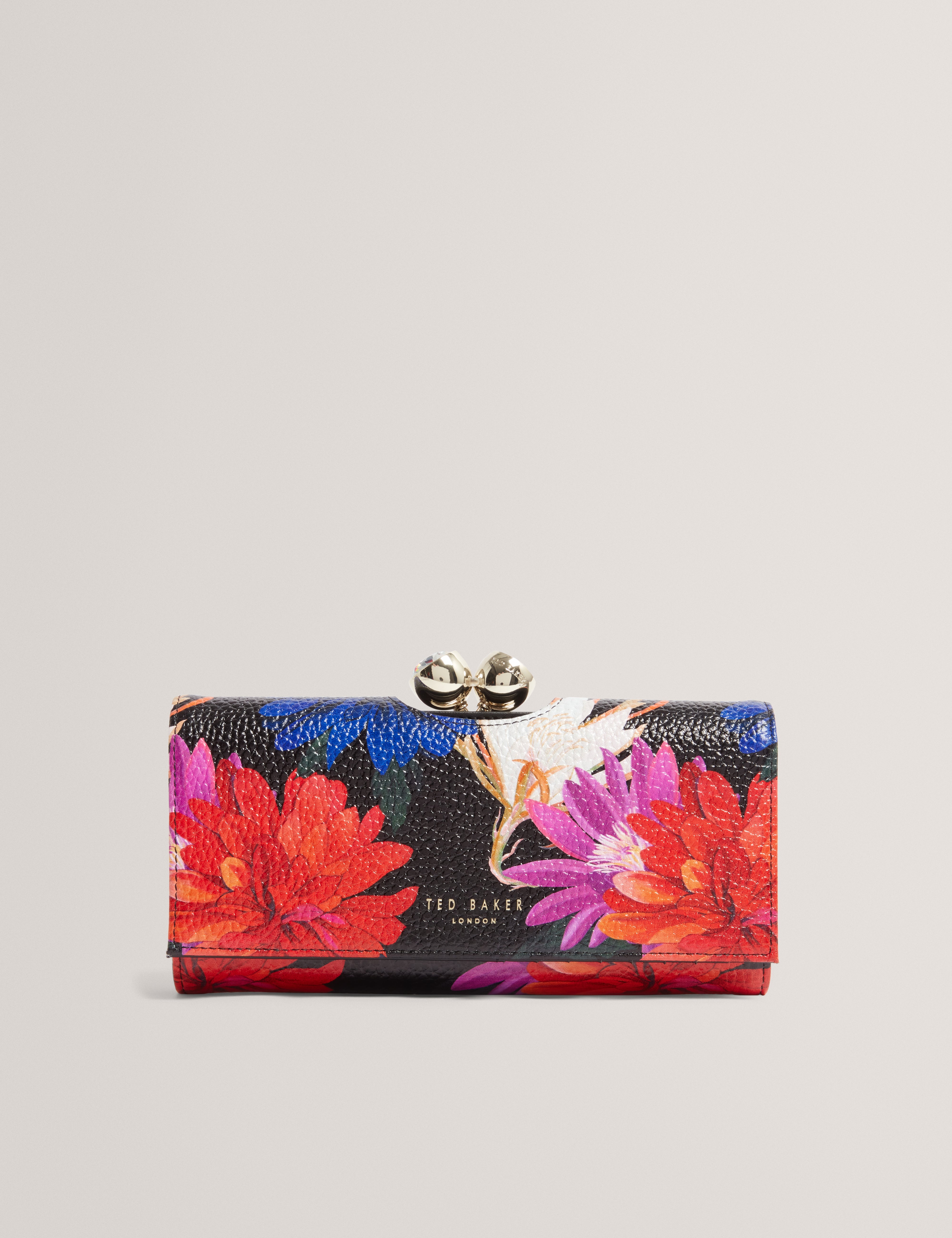 Amaliah Printed Rose Detail Bobble Purse Black