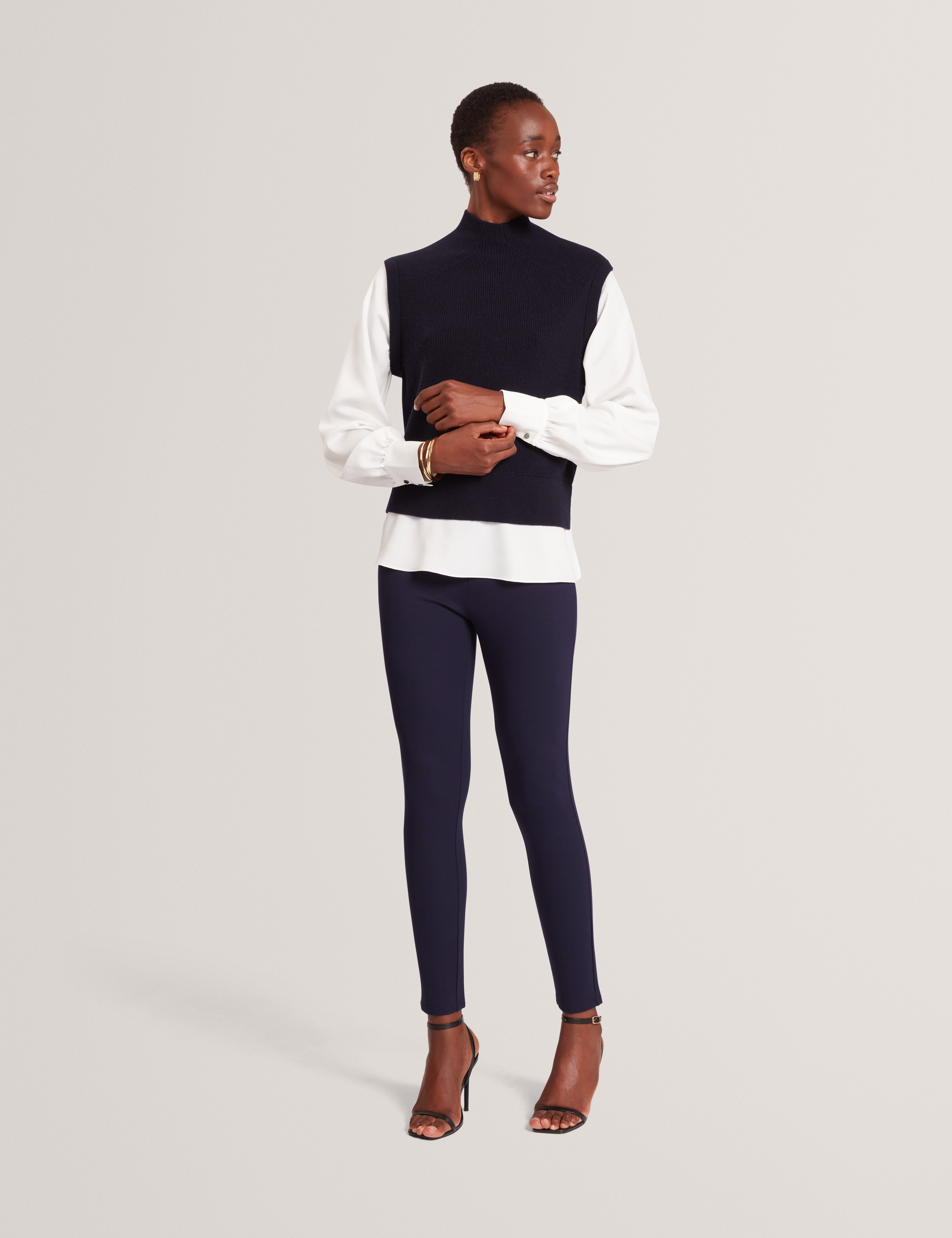 Caycey Woven Sleeve Knitted Jumper Dk-Navy