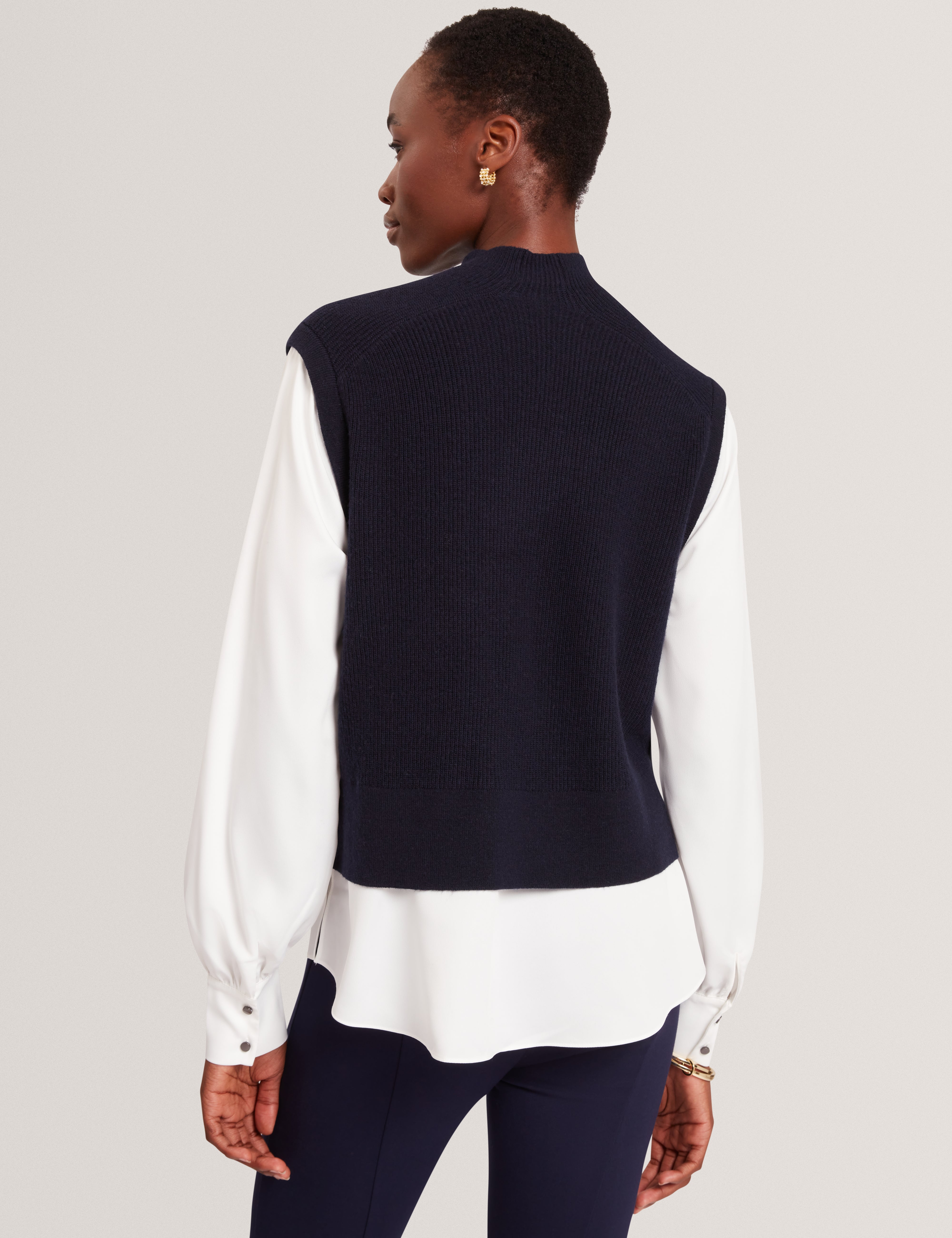 Caycey Woven Sleeve Knitted Jumper Dk-Navy