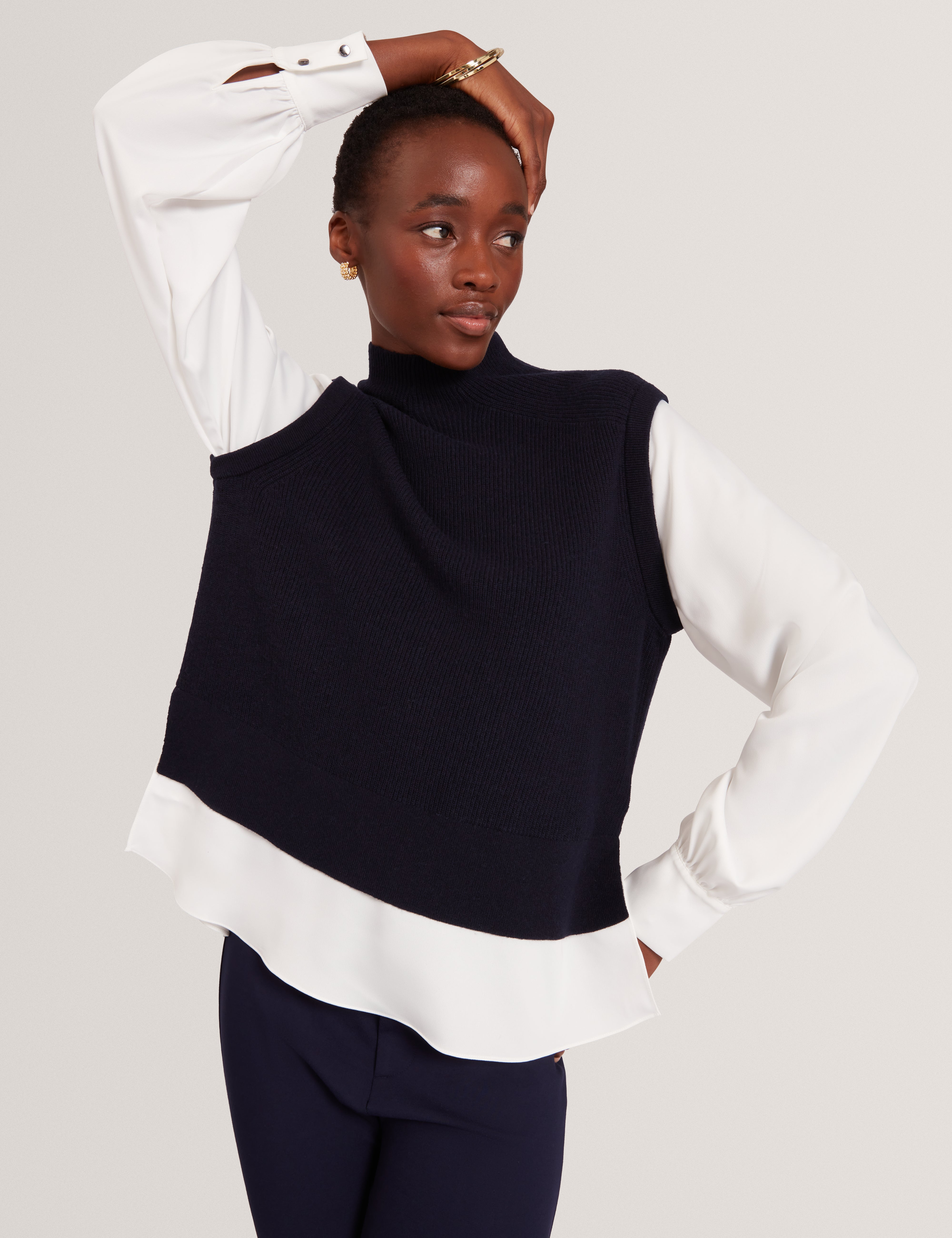 Caycey Woven Sleeve Knitted Jumper Dk-Navy