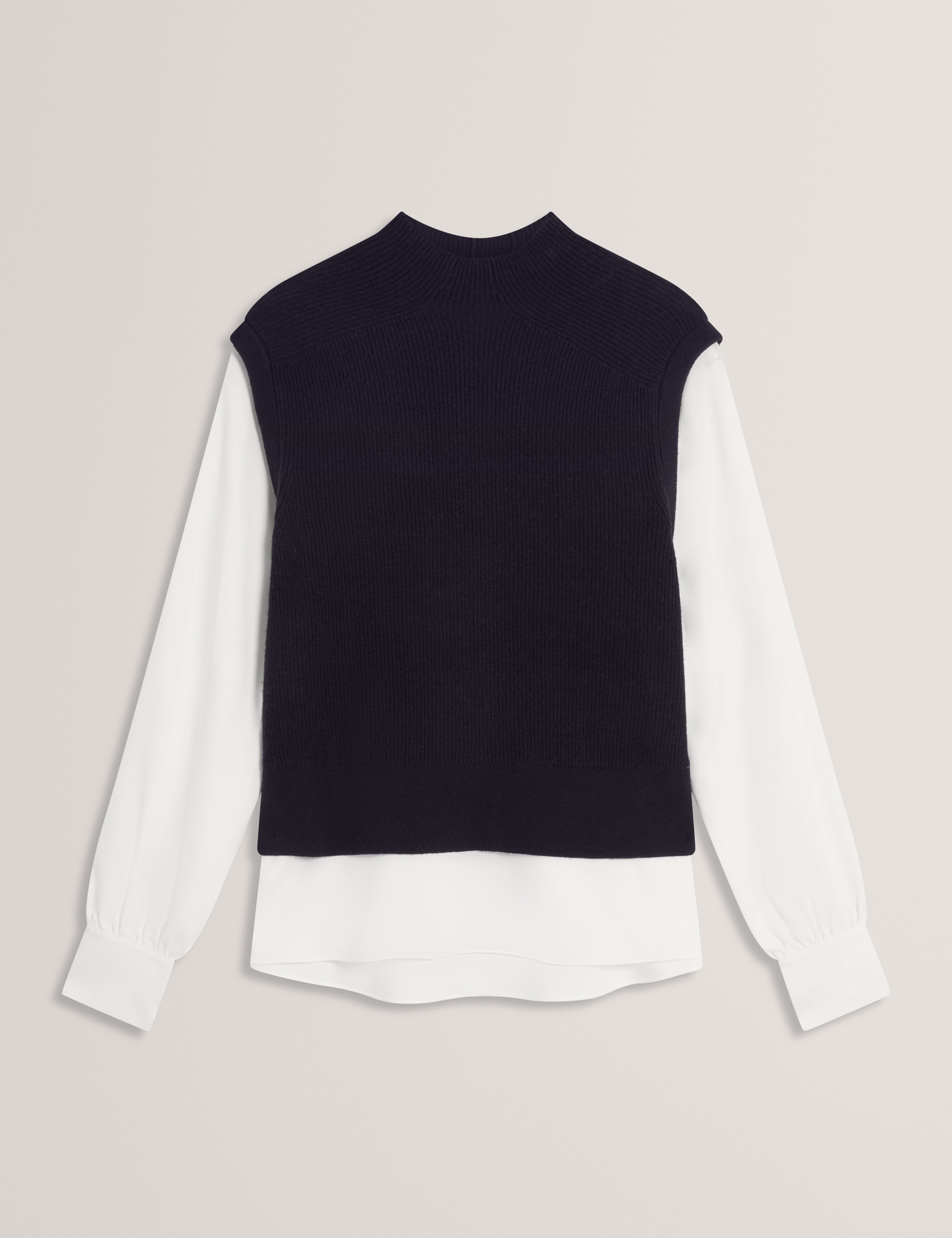 Caycey Woven Sleeve Knitted Jumper Dk-Navy