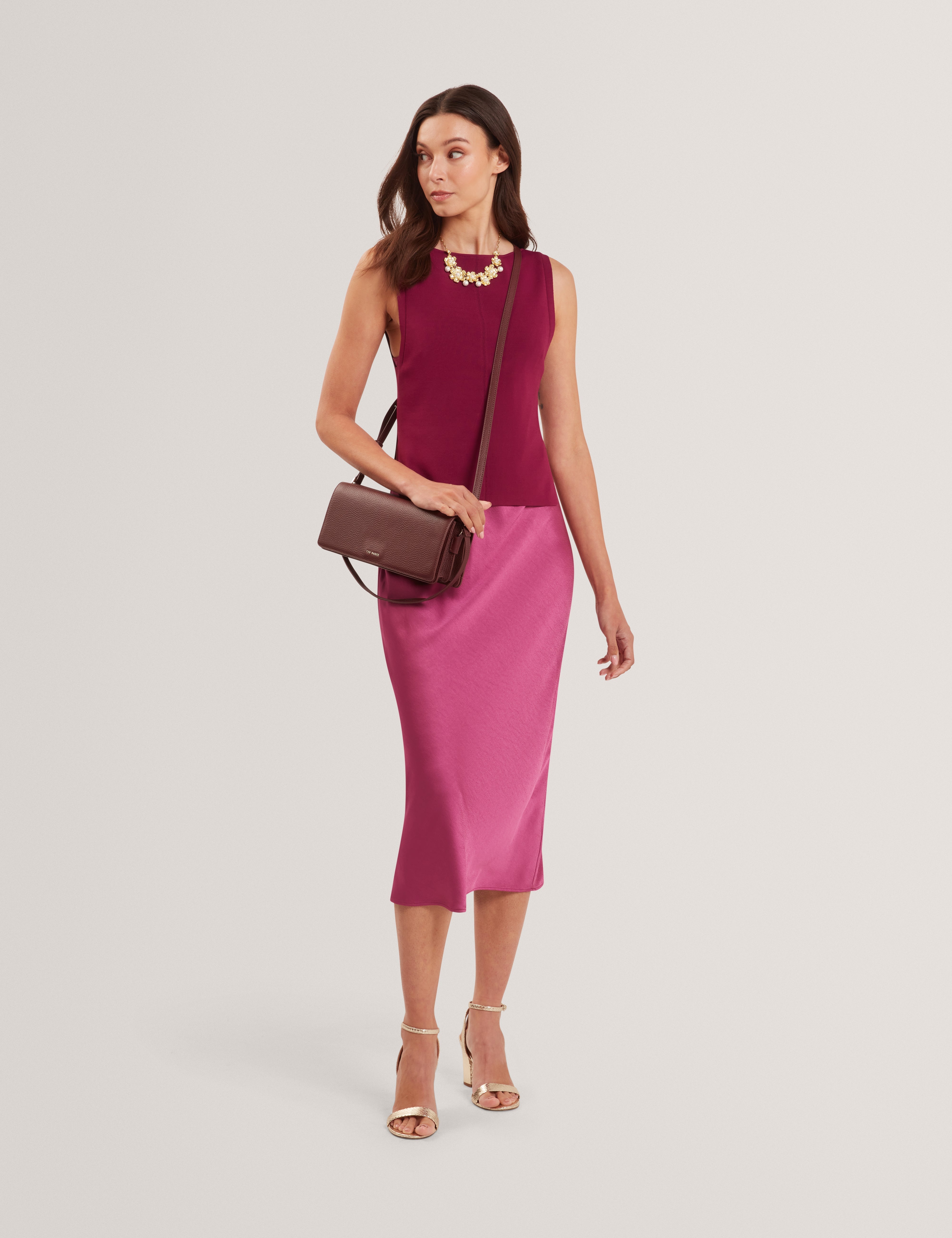 Ammil Satin Slip Dress With Removable Knitted Dp-Purple
