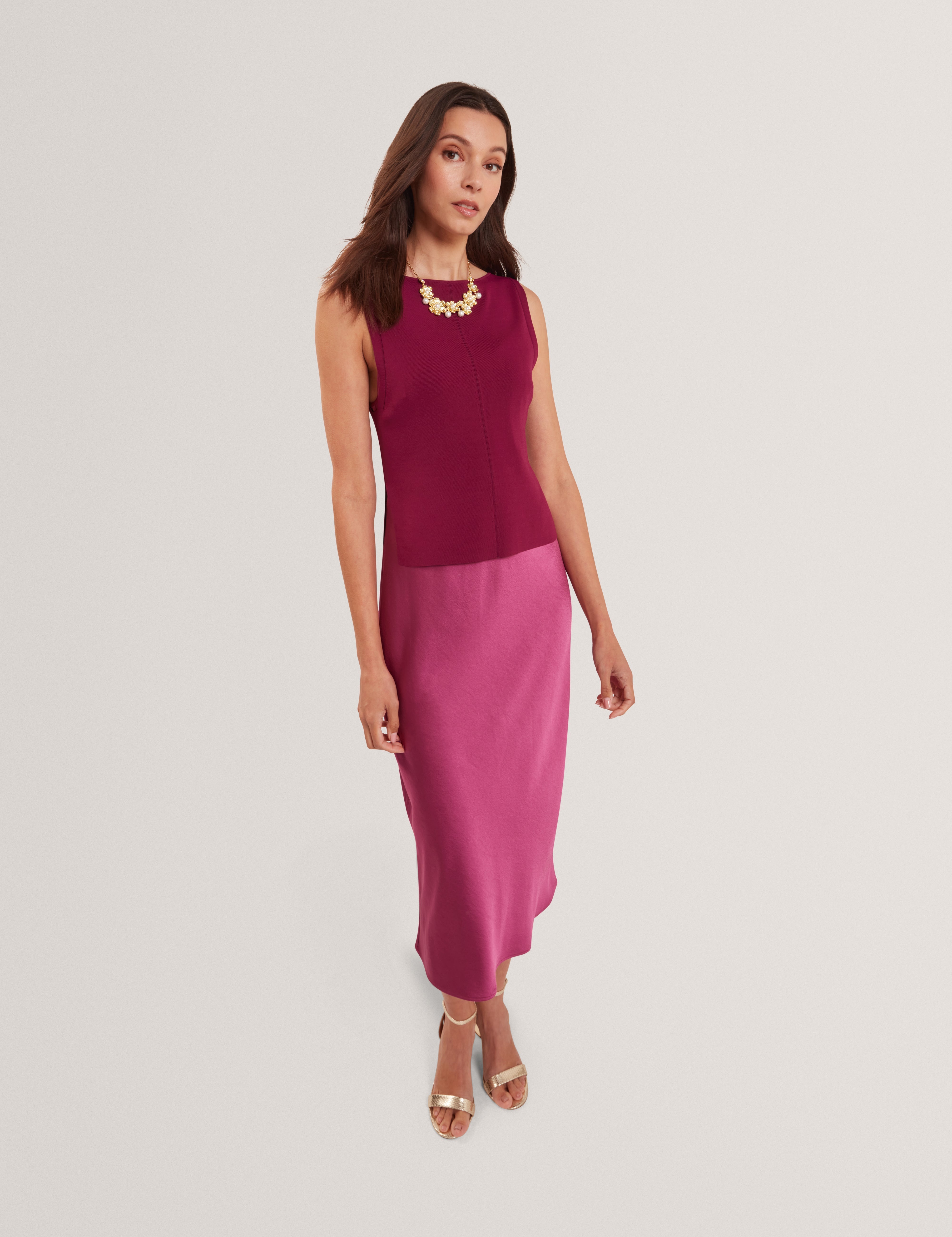 Ammil Satin Slip Dress With Removable Knitted Dp-Purple