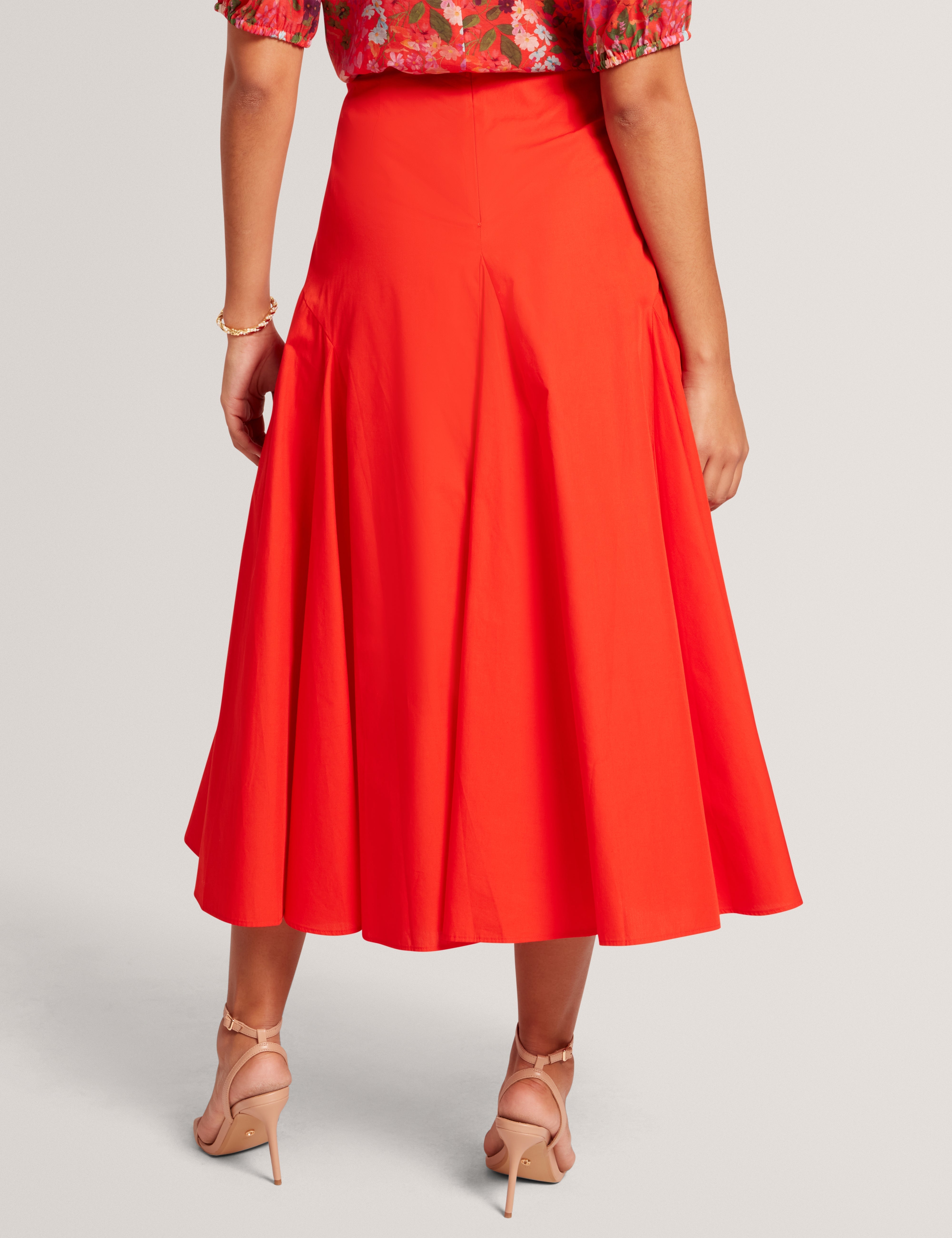 زانزا تنورة ميدي من القطن والبوبلين باللون الأحمر