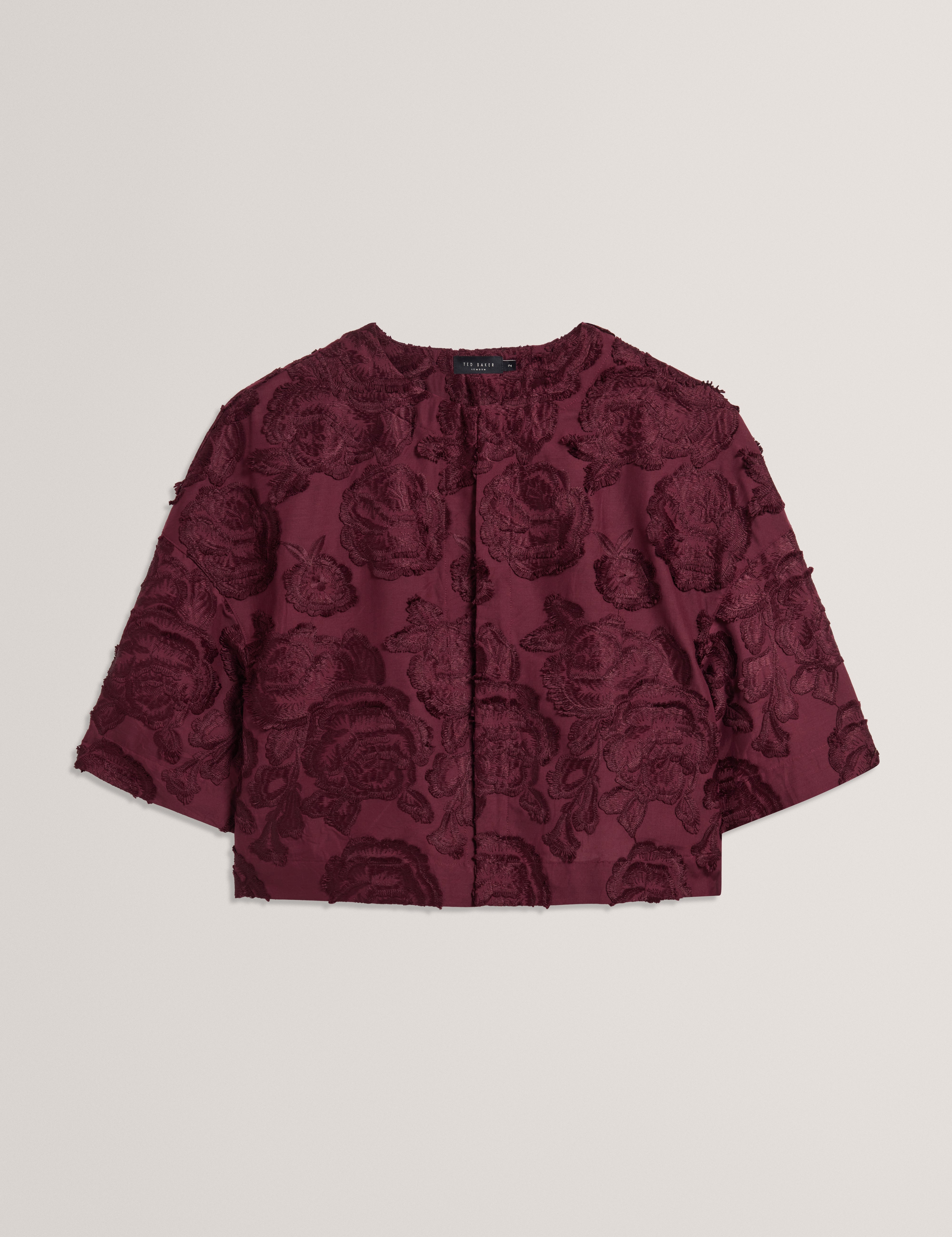 Faela Textured Rose Cropped Jacket Oxblood