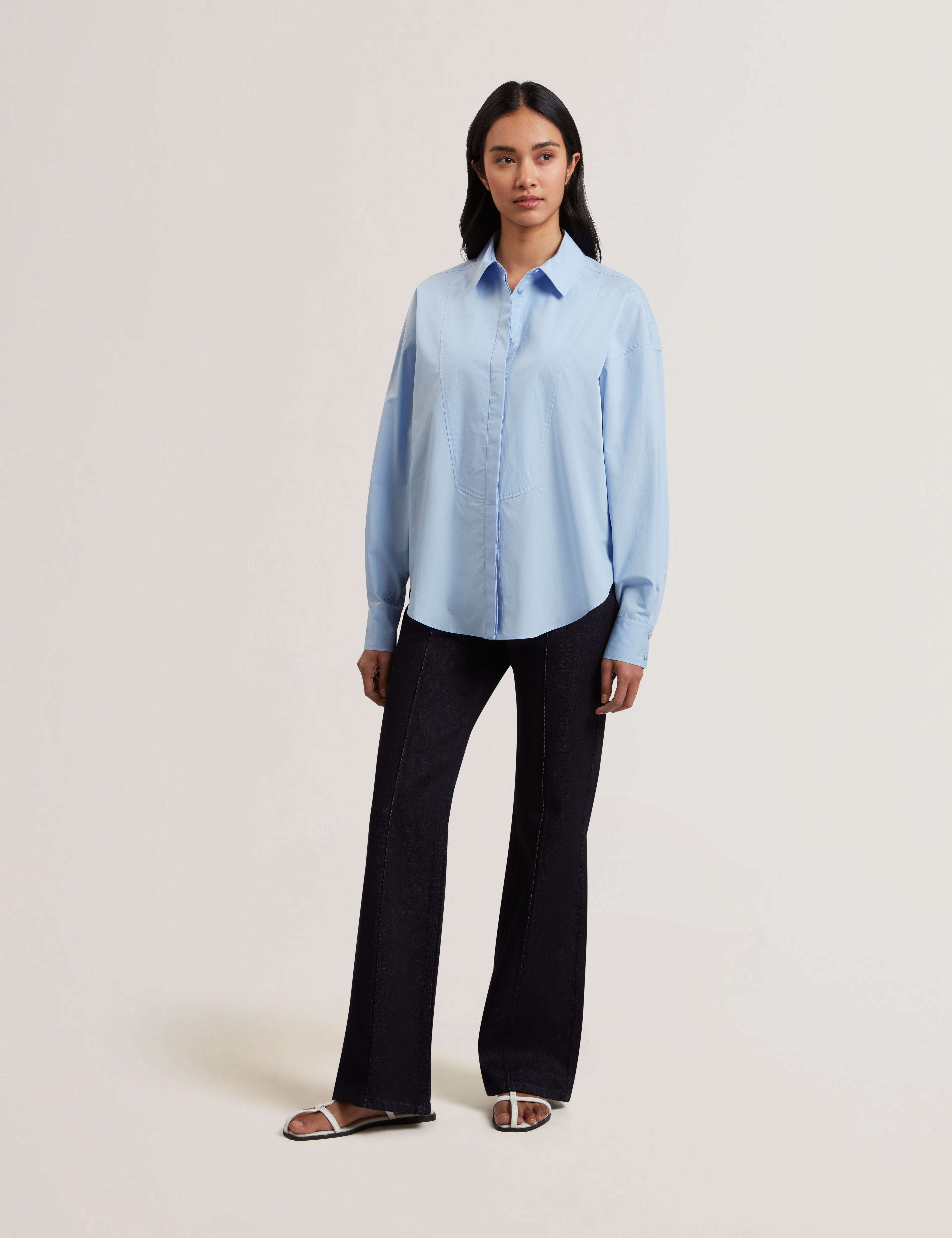 Izote Oversized Drop Shoulder Bib Detail Shirt Lt-Blue