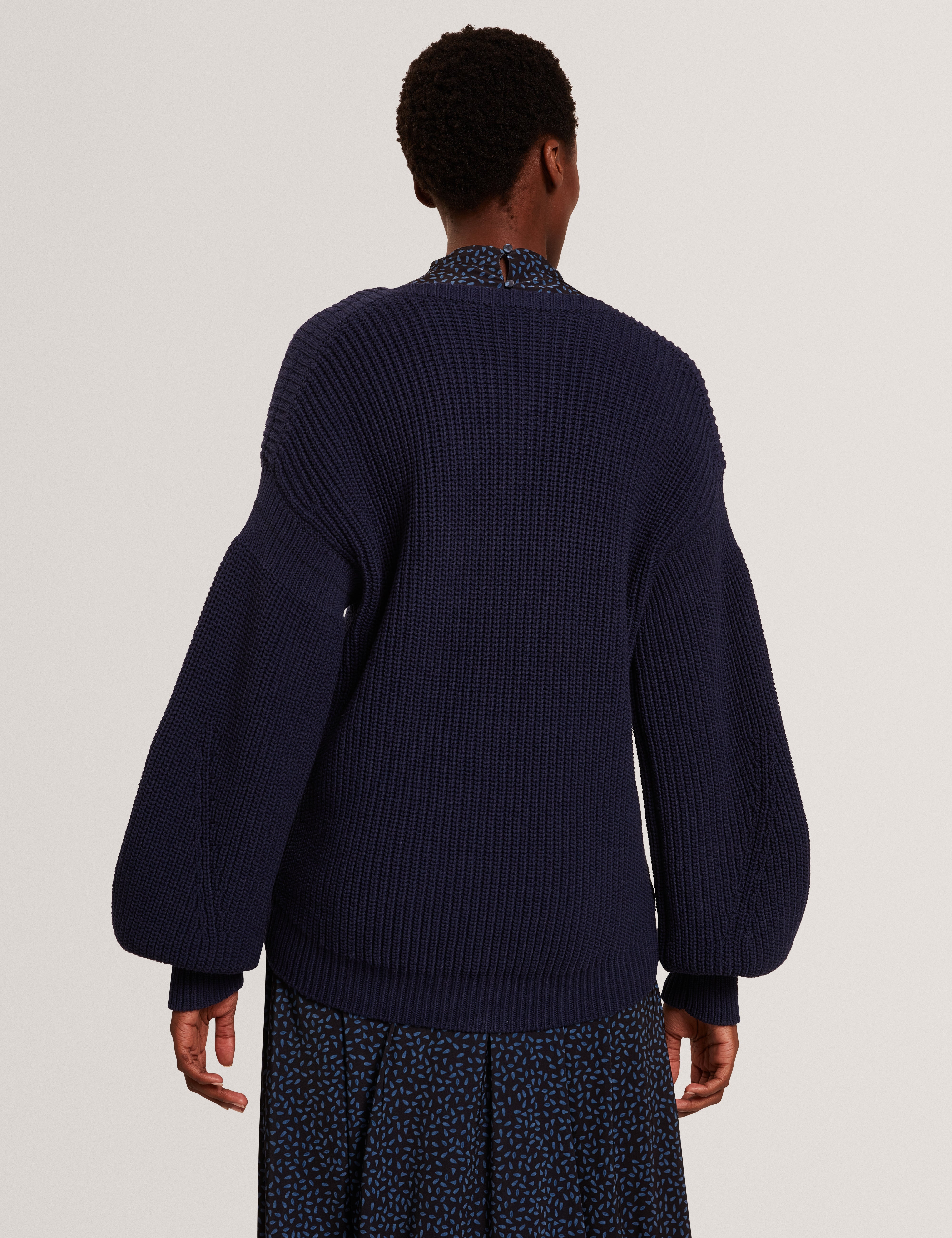 Velmee Cotton Blend V Neck Sweater Navy