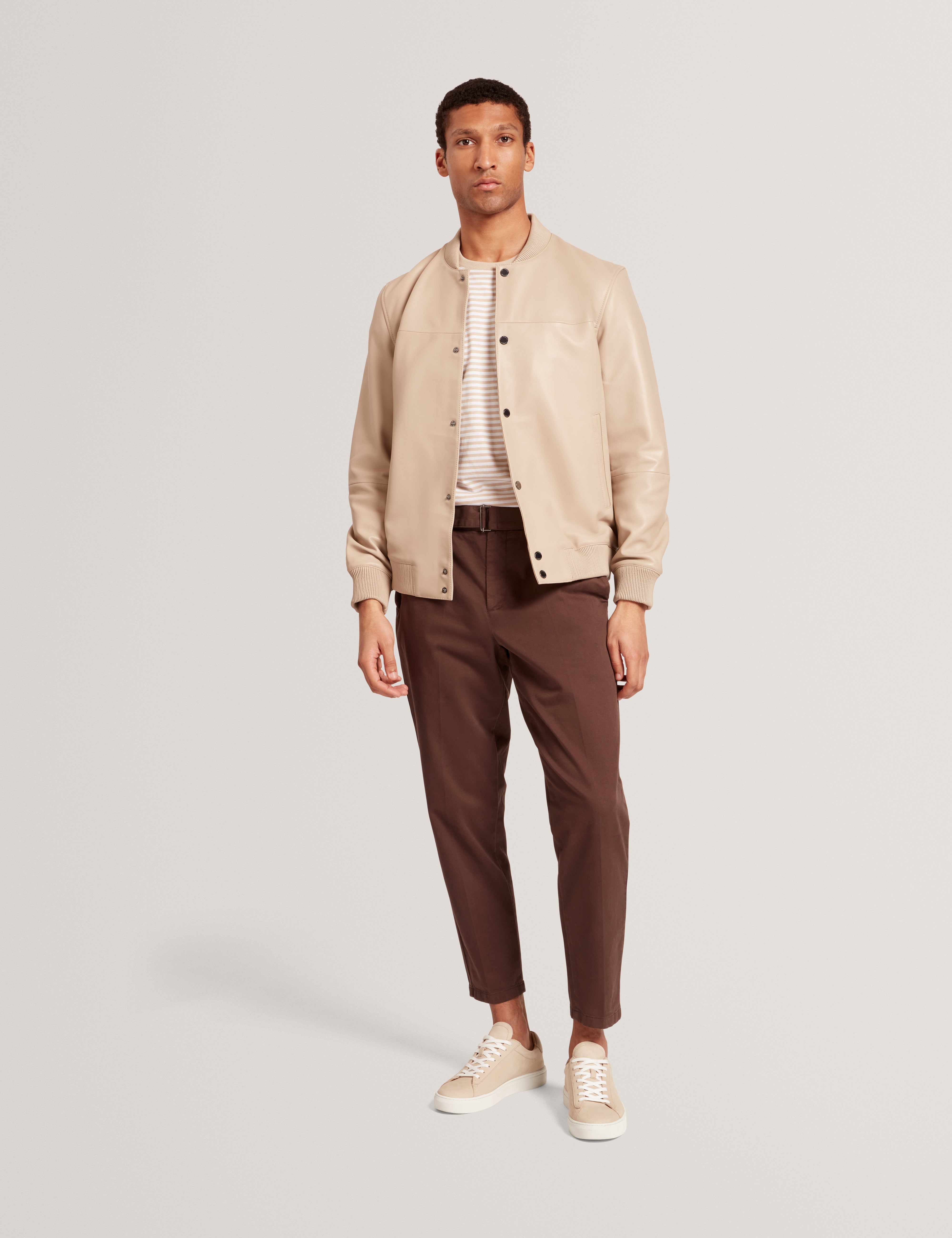 Leeams Leather Varsity Jacket Taupe