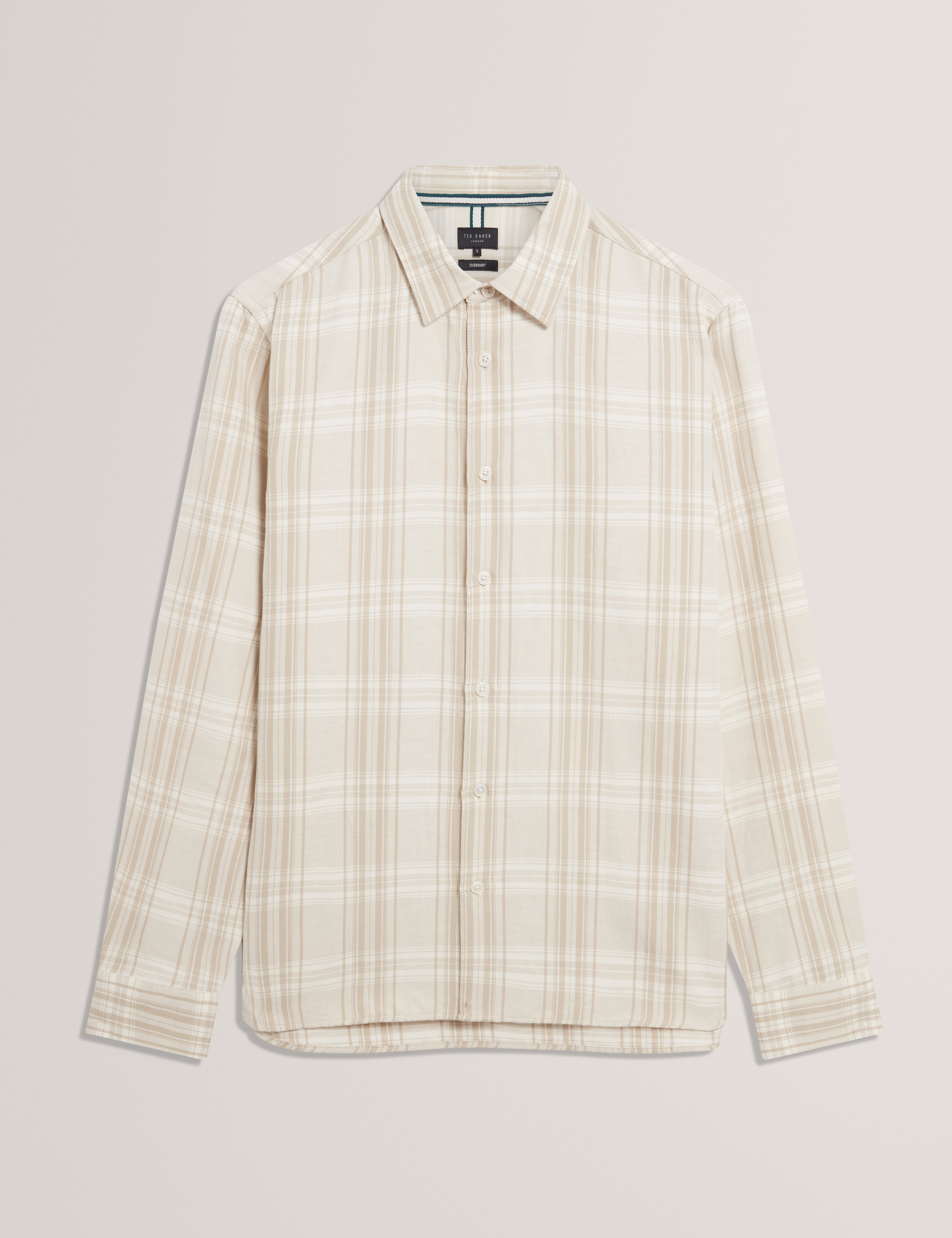 Zeuso Long Sleeve Linen Blend Oversized Check Shirt Taupe