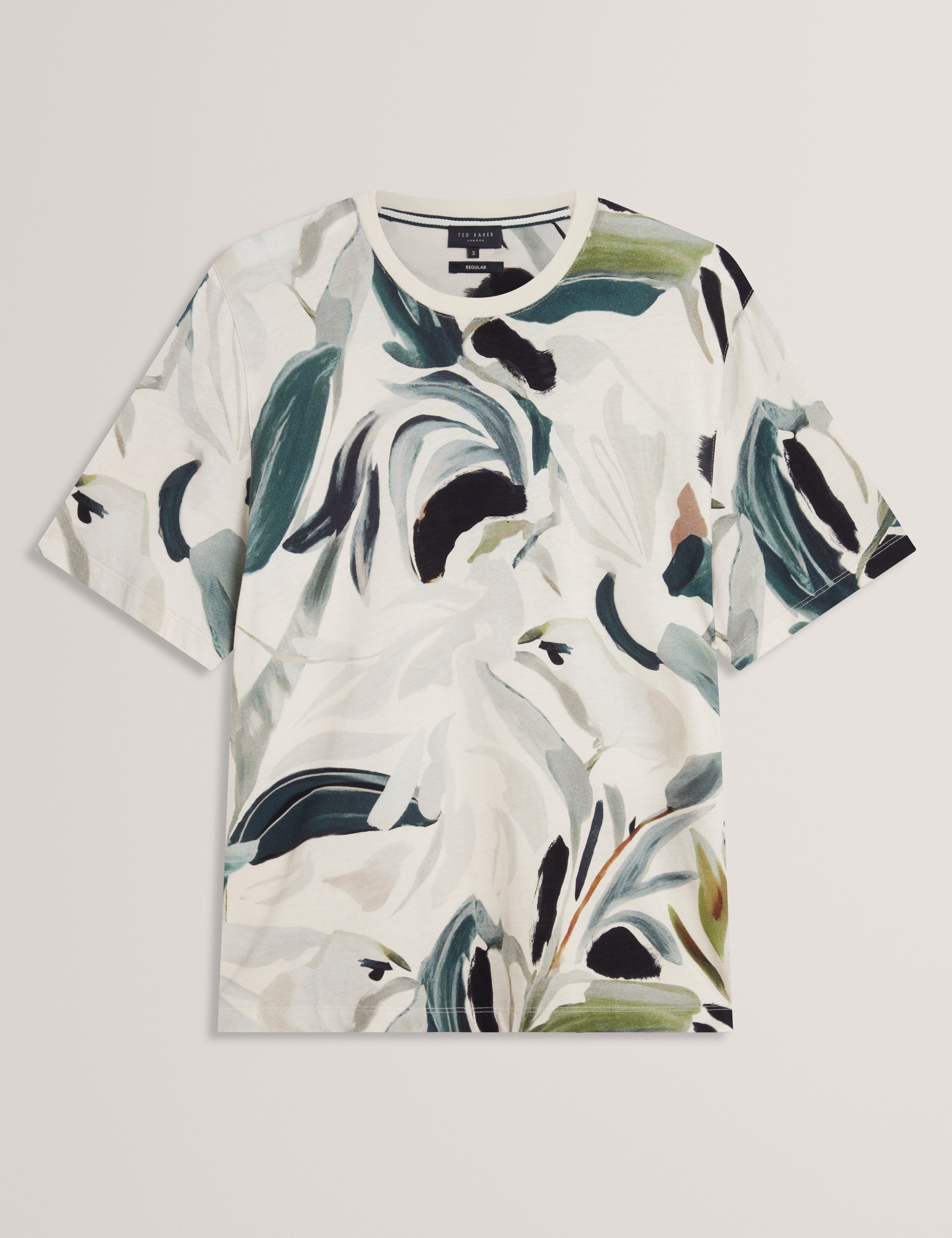 Almoi Short Sleeve Cotton Floral Print T-Shirt Ecru