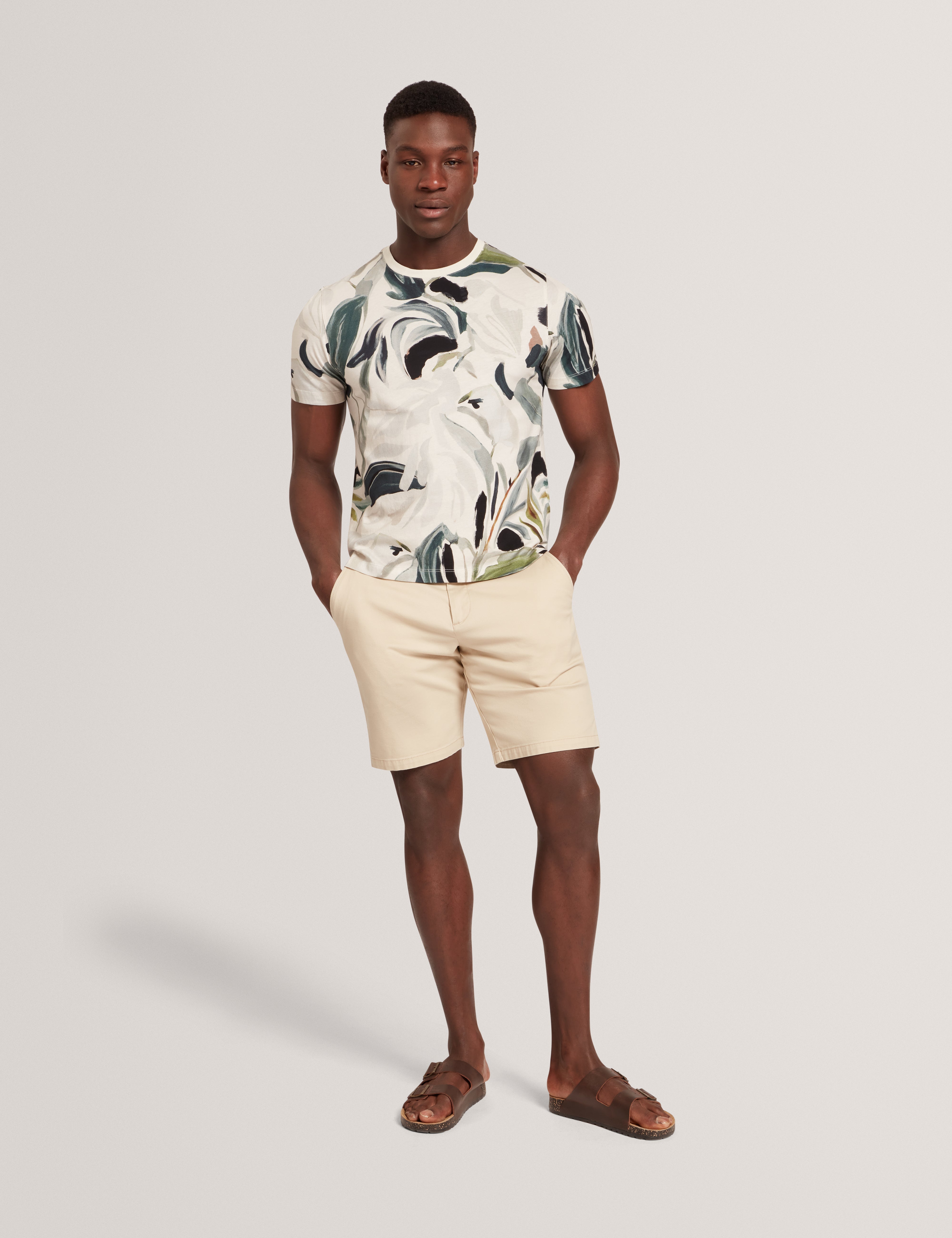 Almoi Short Sleeve Cotton Floral Print T-Shirt Ecru