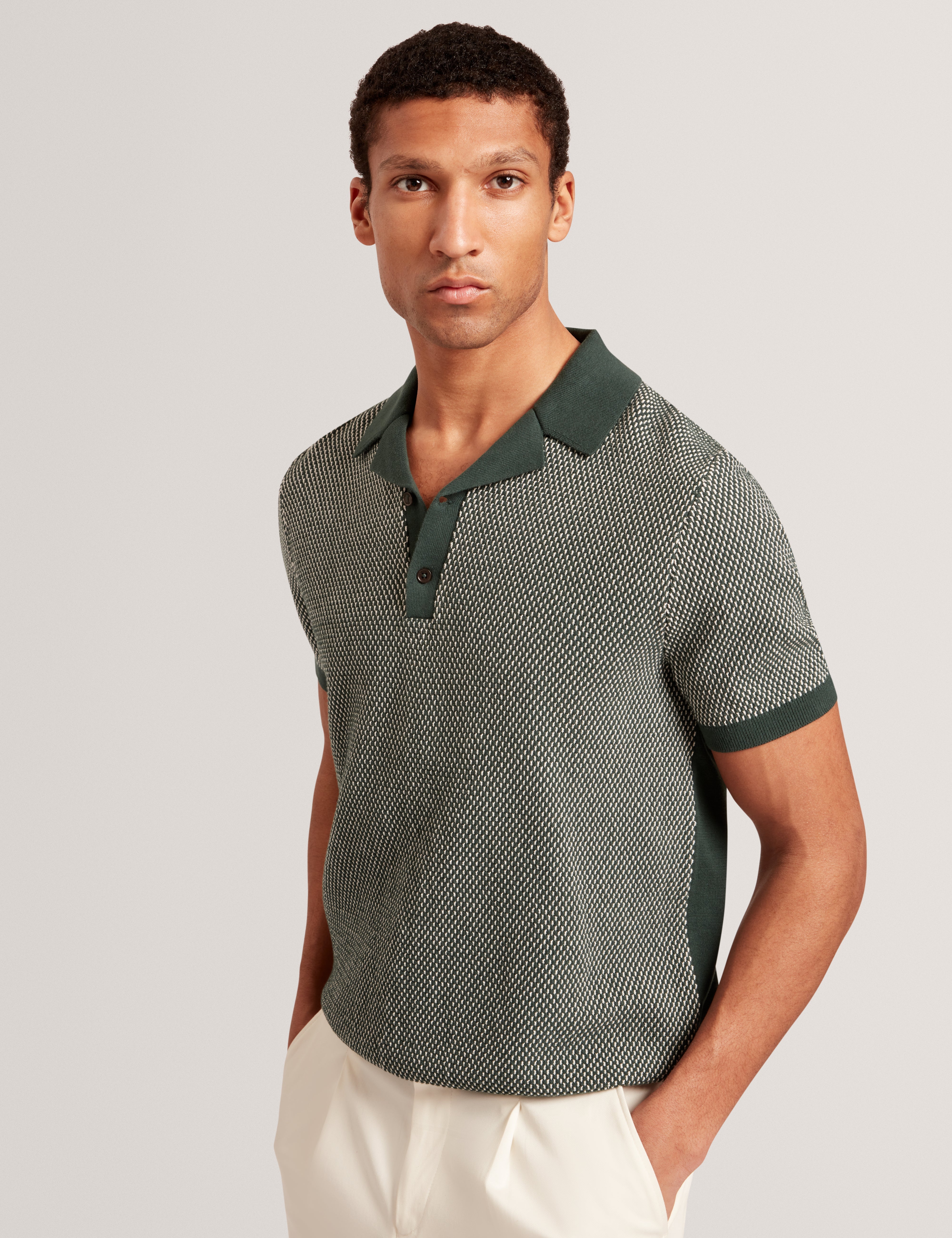 Gregry Short Sleeve Small Stitch Knitted Polo Dk-Green