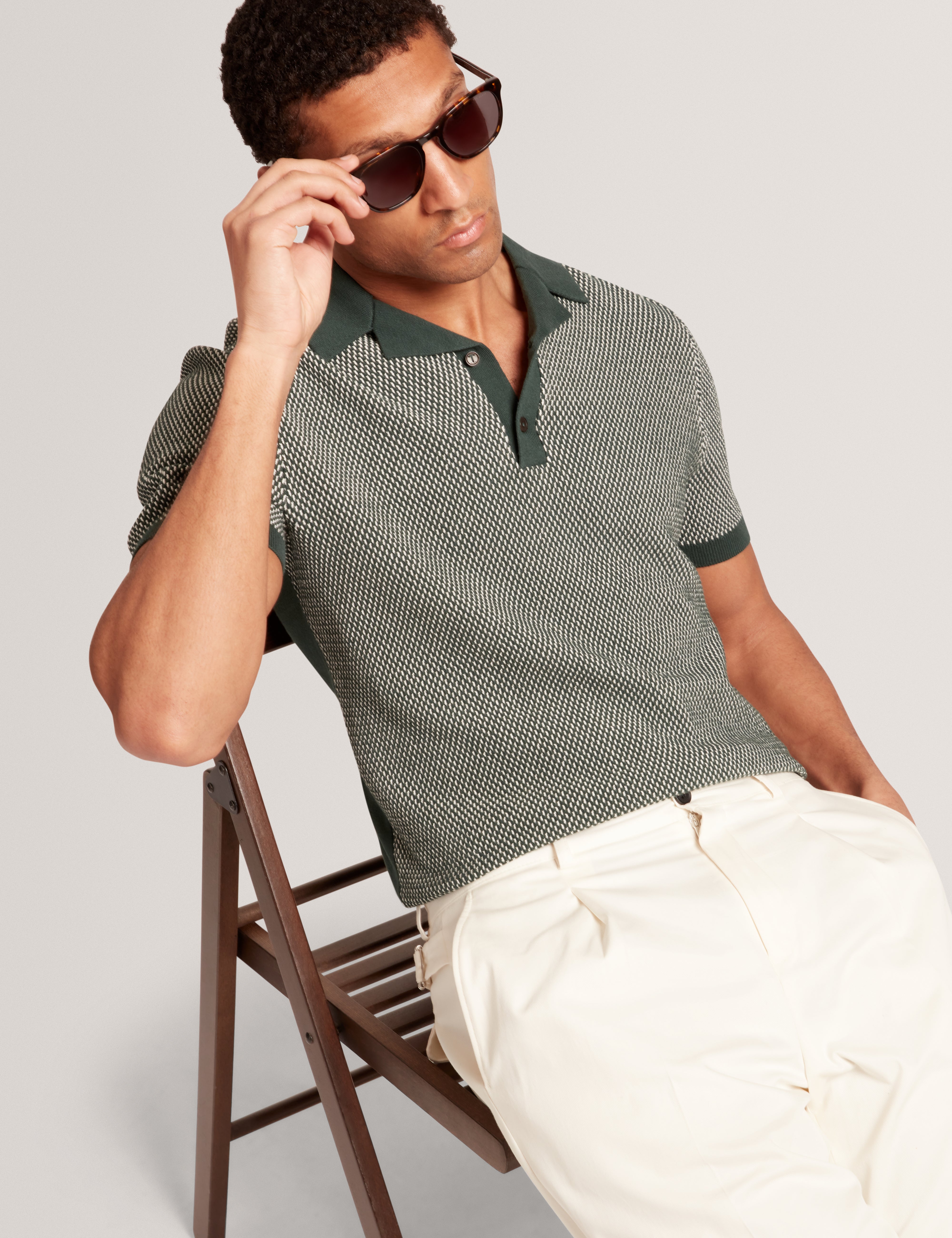 Gregry Short Sleeve Small Stitch Knitted Polo Dk-Green
