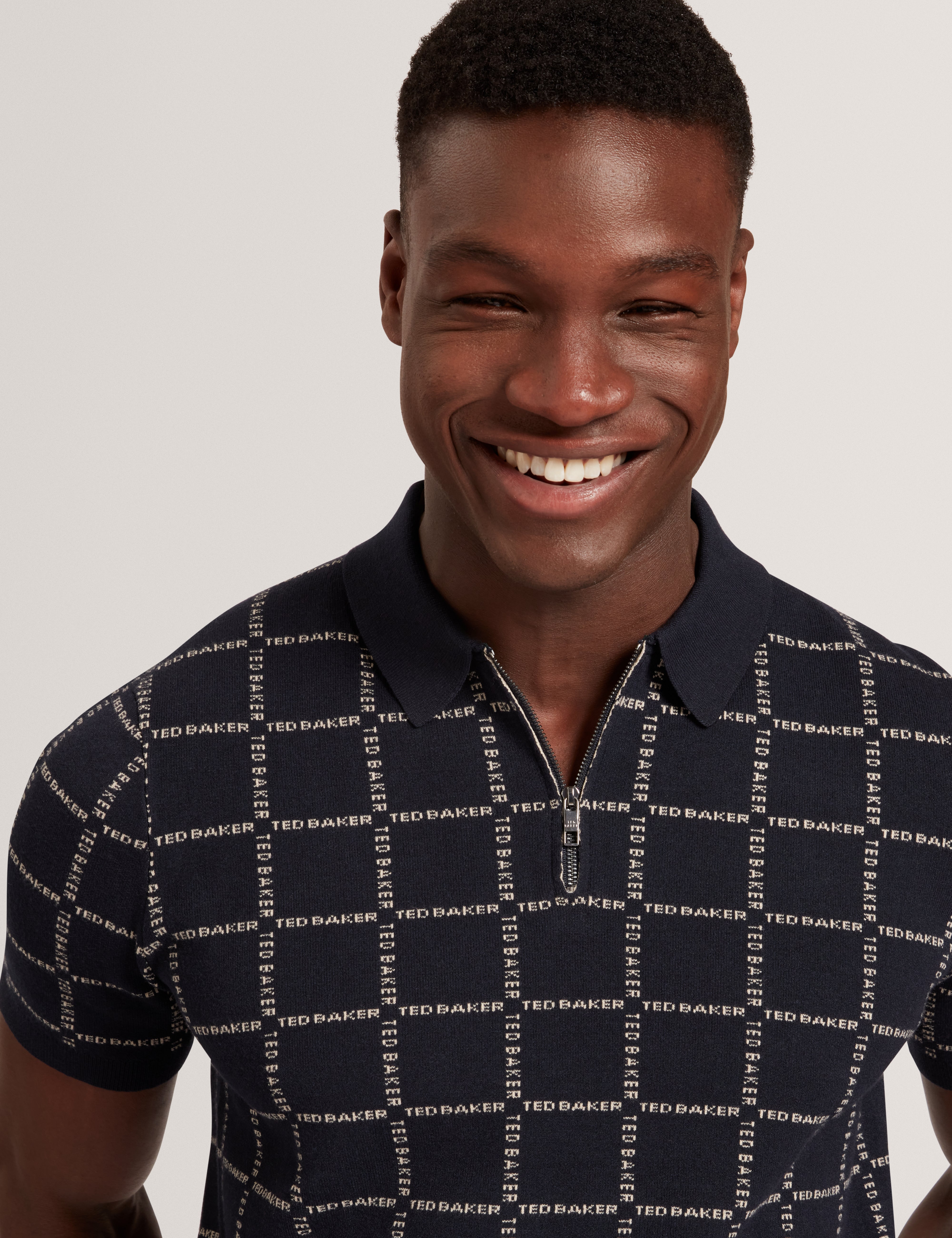 Harlens Short Sleeve Branded Check Polo Navy