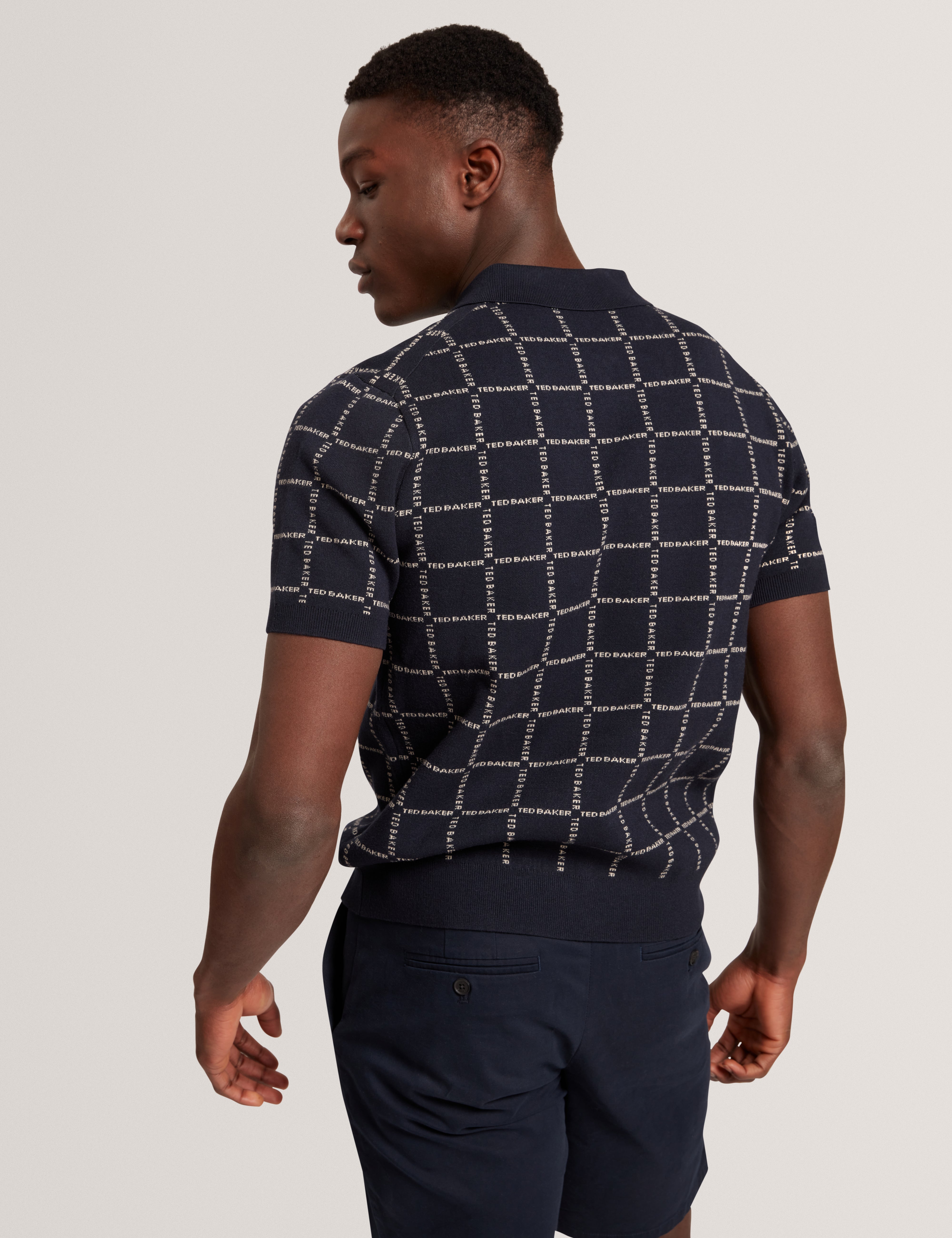 Harlens Short Sleeve Branded Check Polo Navy