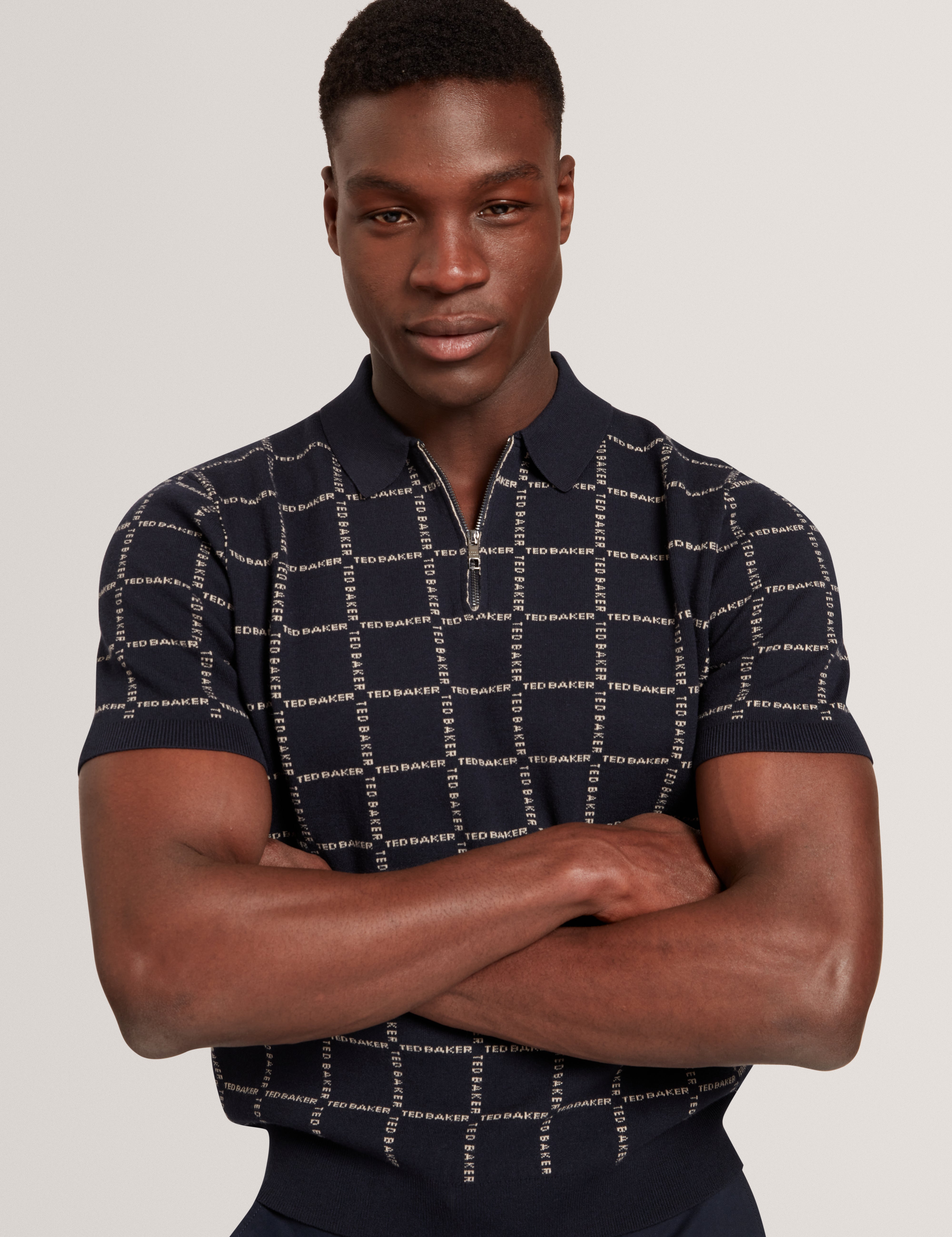 Harlens Short Sleeve Branded Check Polo Navy