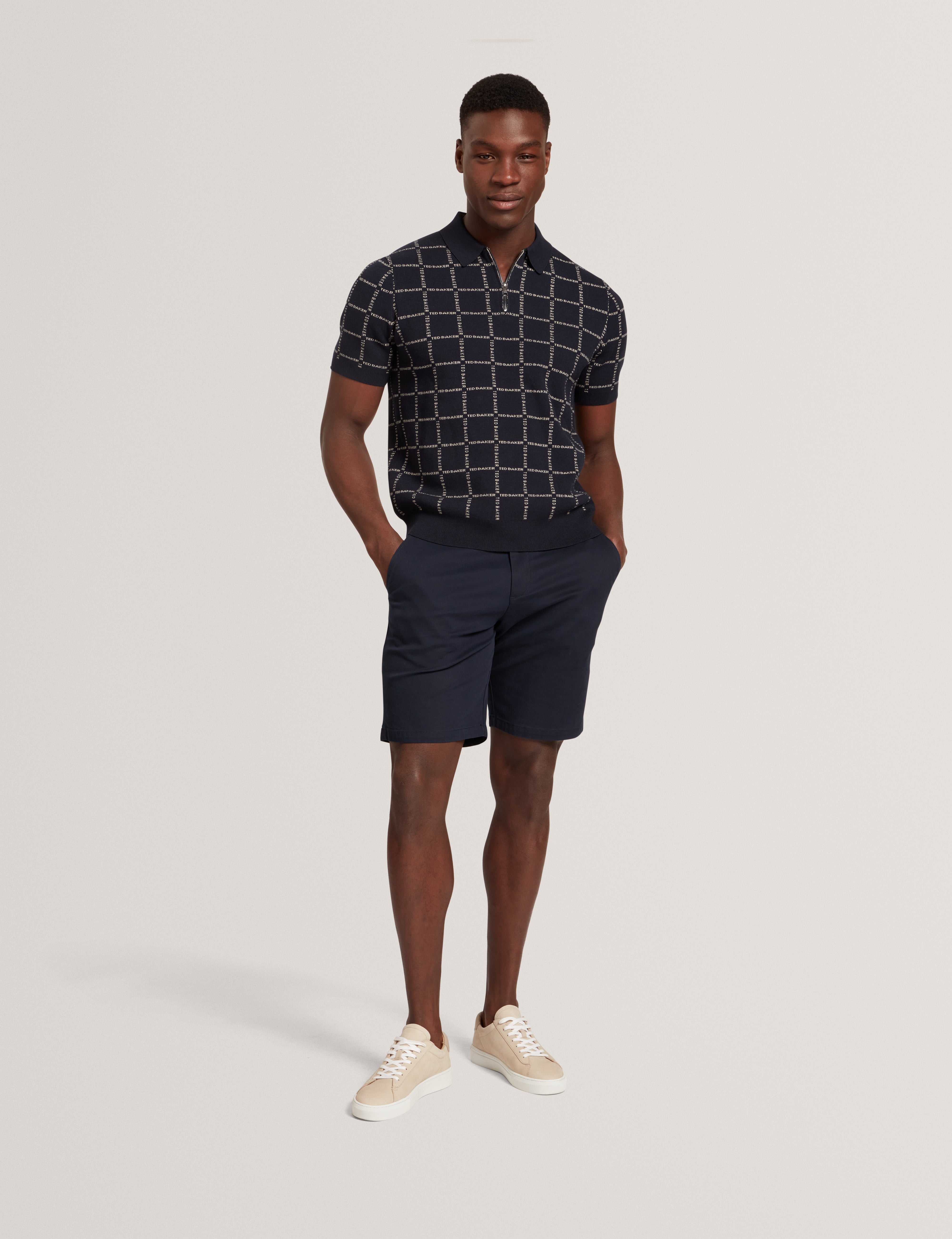 Harlens Short Sleeve Branded Check Polo Navy