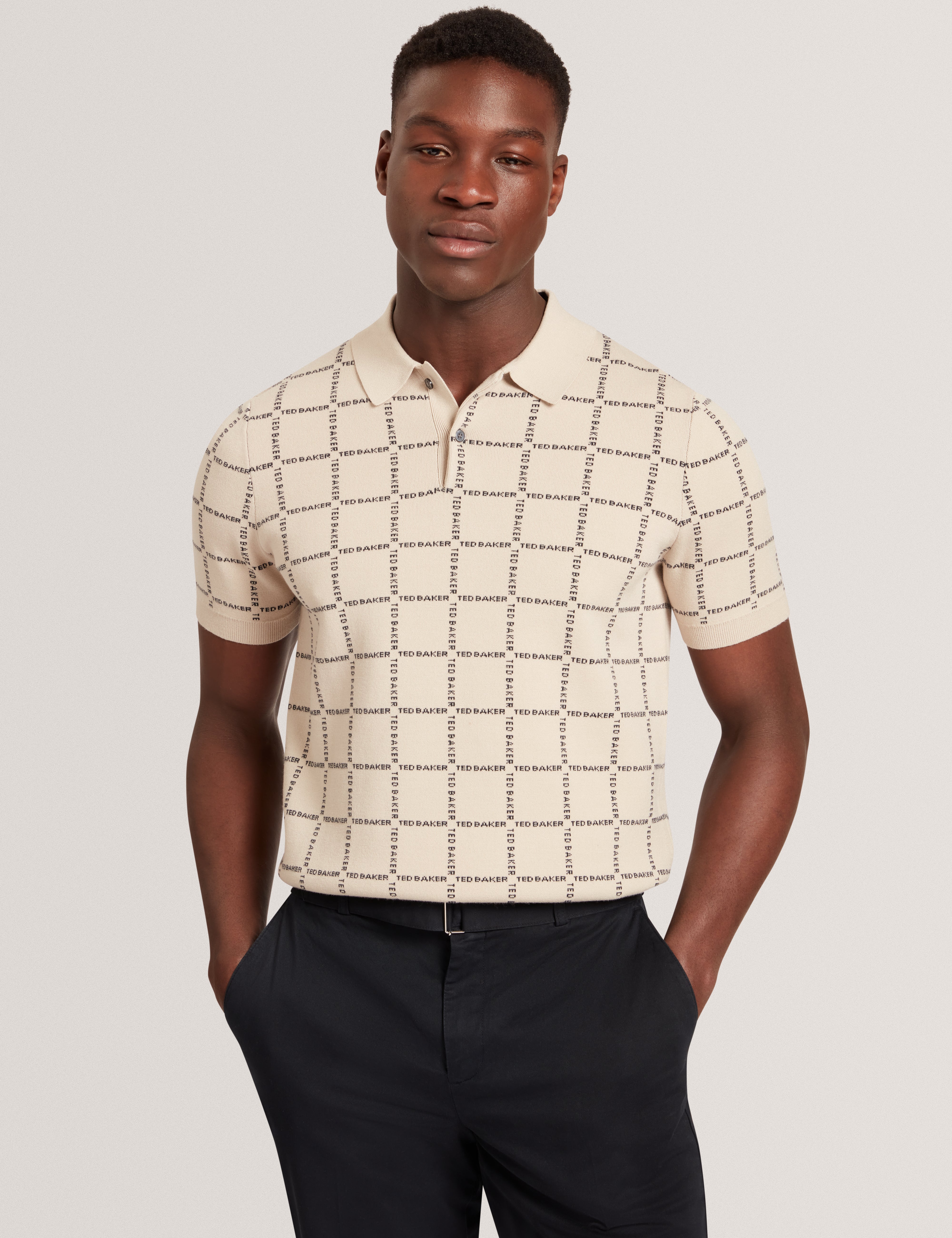 Harlens Short Sleeve Branded Check Polo Taupe