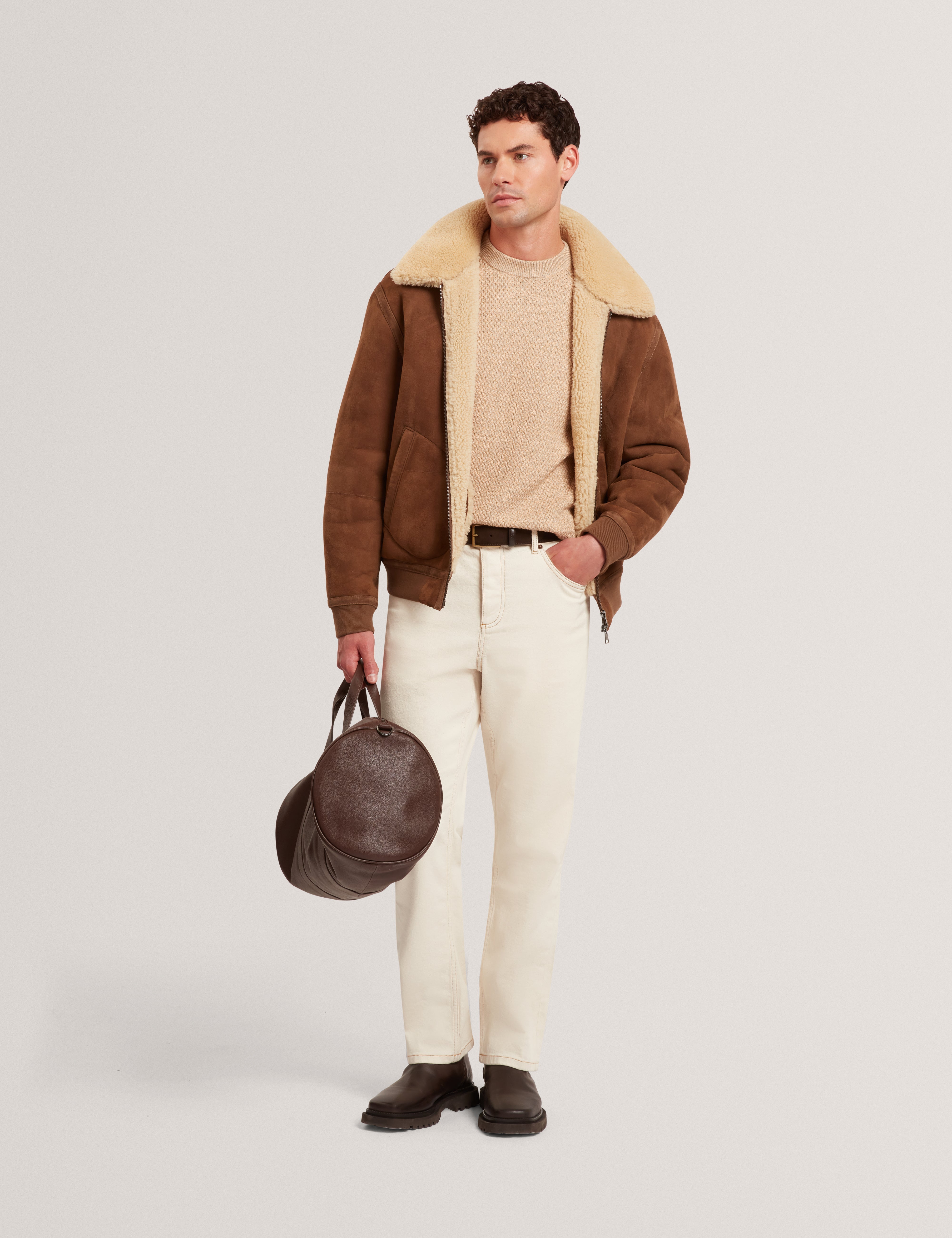 Monya Ls Textured Knit Crew Neck Camel