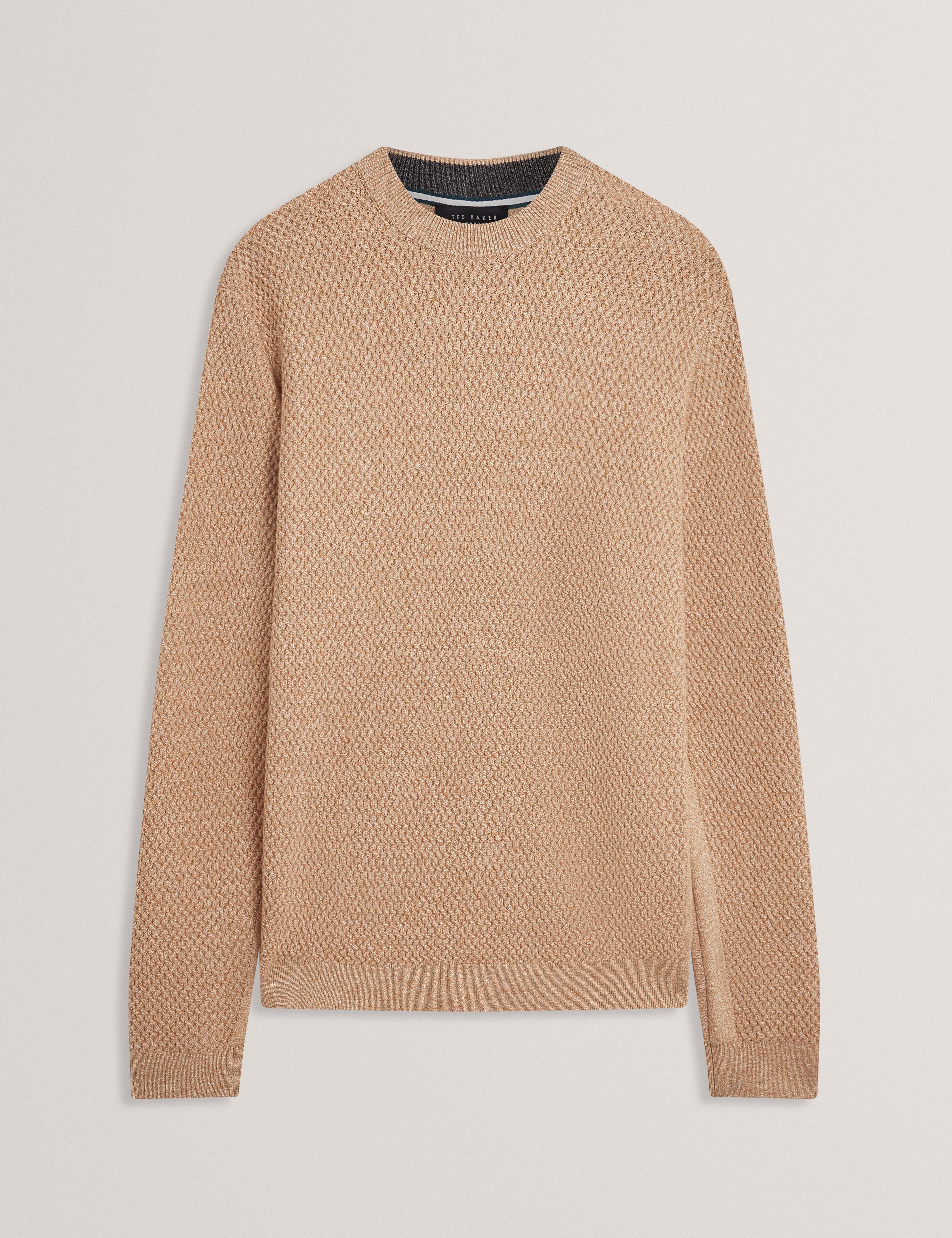 Monya Ls Textured Knit Crew Neck Camel