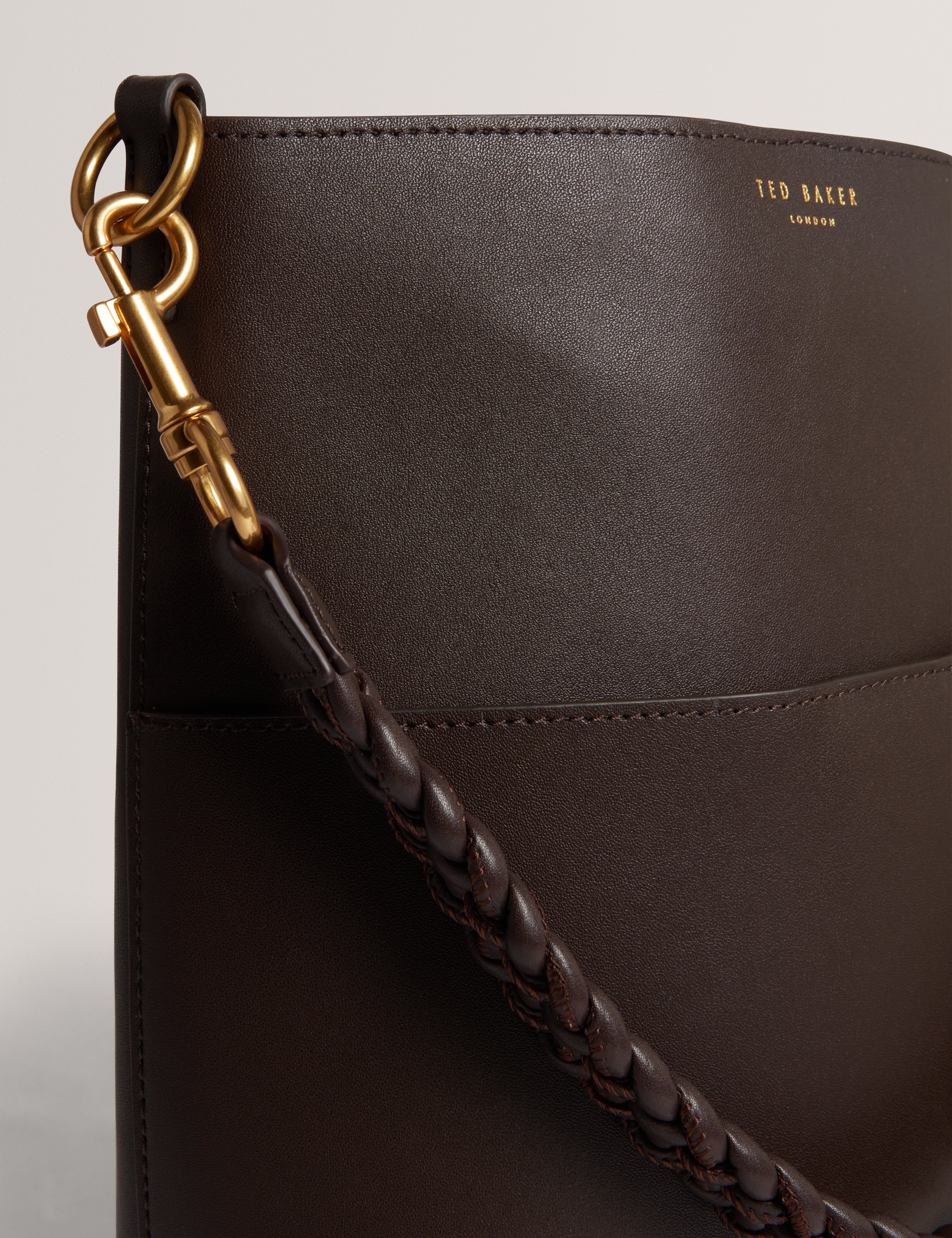 Wannda Weave Handle Leather Medium Bucket Bag Brn-Choc