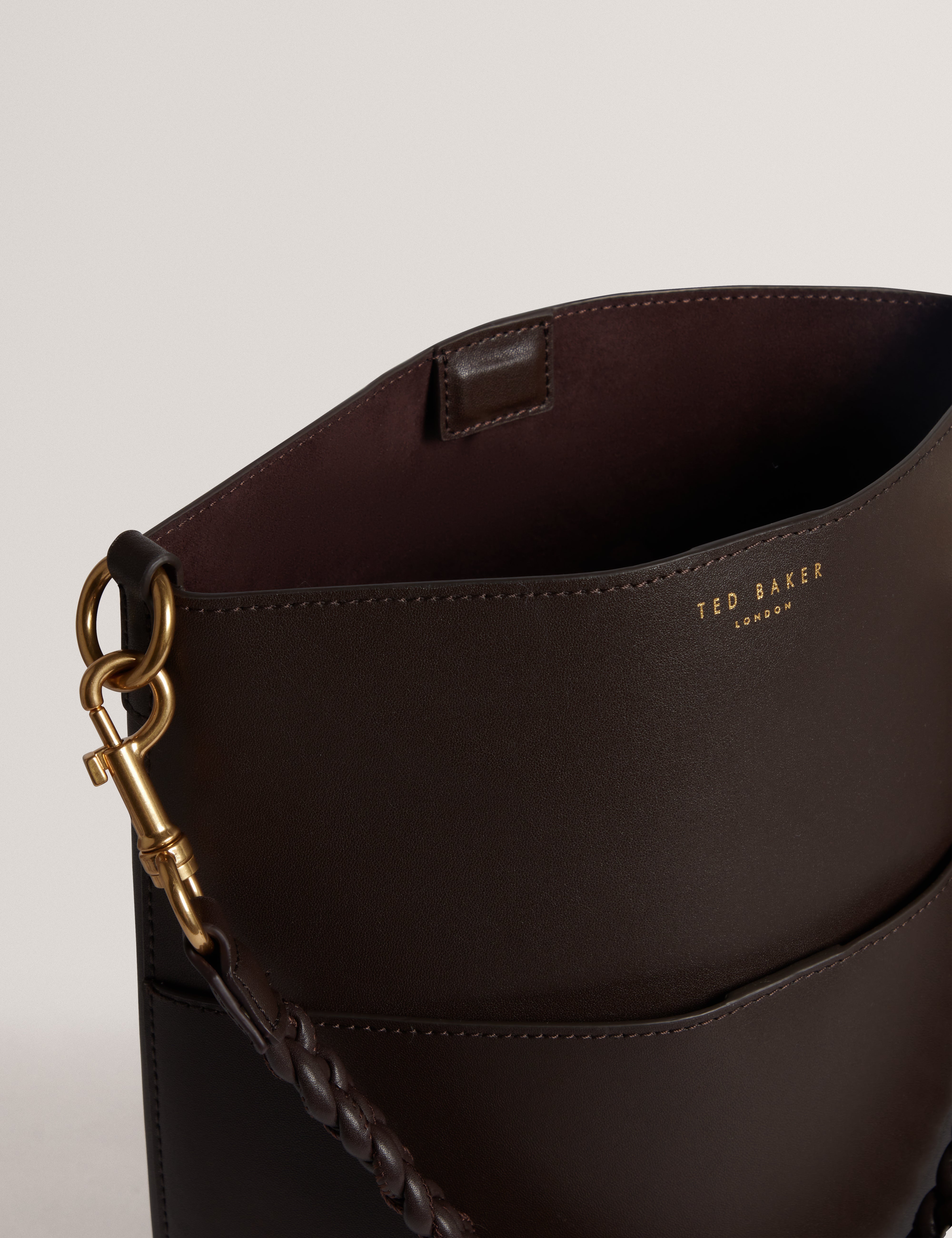 Wannda Weave Handle Leather Medium Bucket Bag Brn-Choc