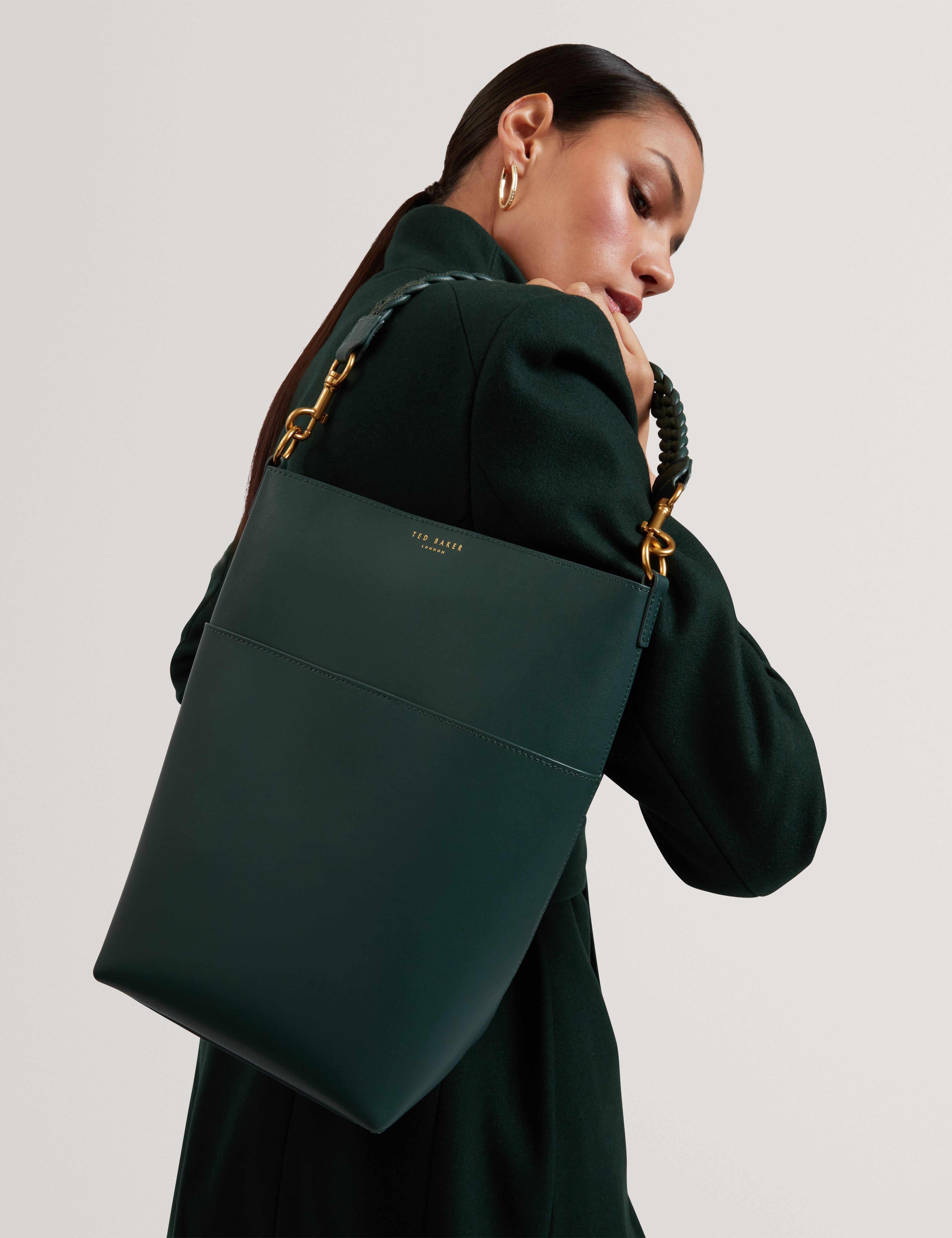 Wannda Weave Handle Leather Medium Bucket Bag Green