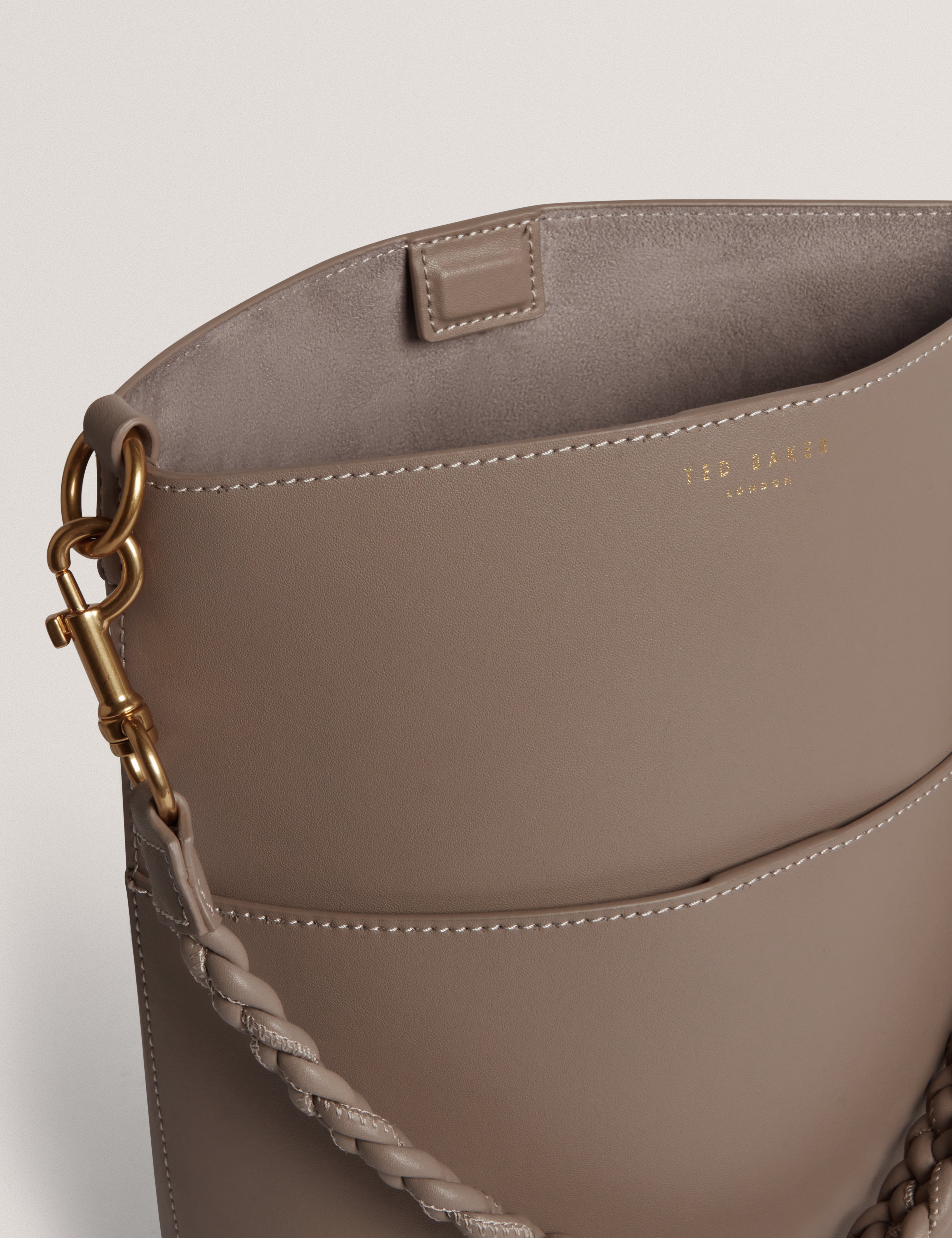 Wannda Weave Handle Leather Medium Bucket Bag Taupe