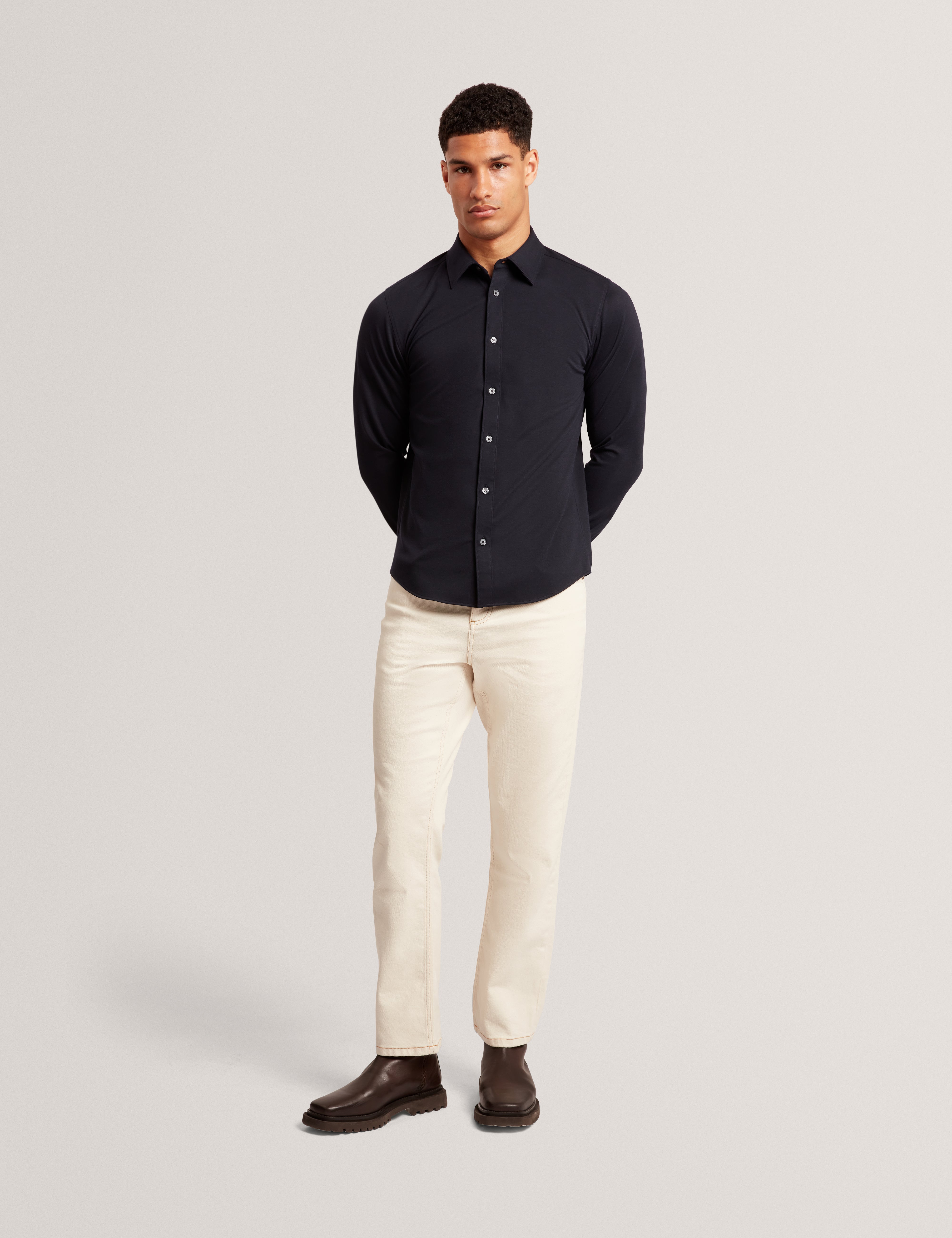 Nortun Ls Regular Fit Wool Blend Knitted Shirt Navy