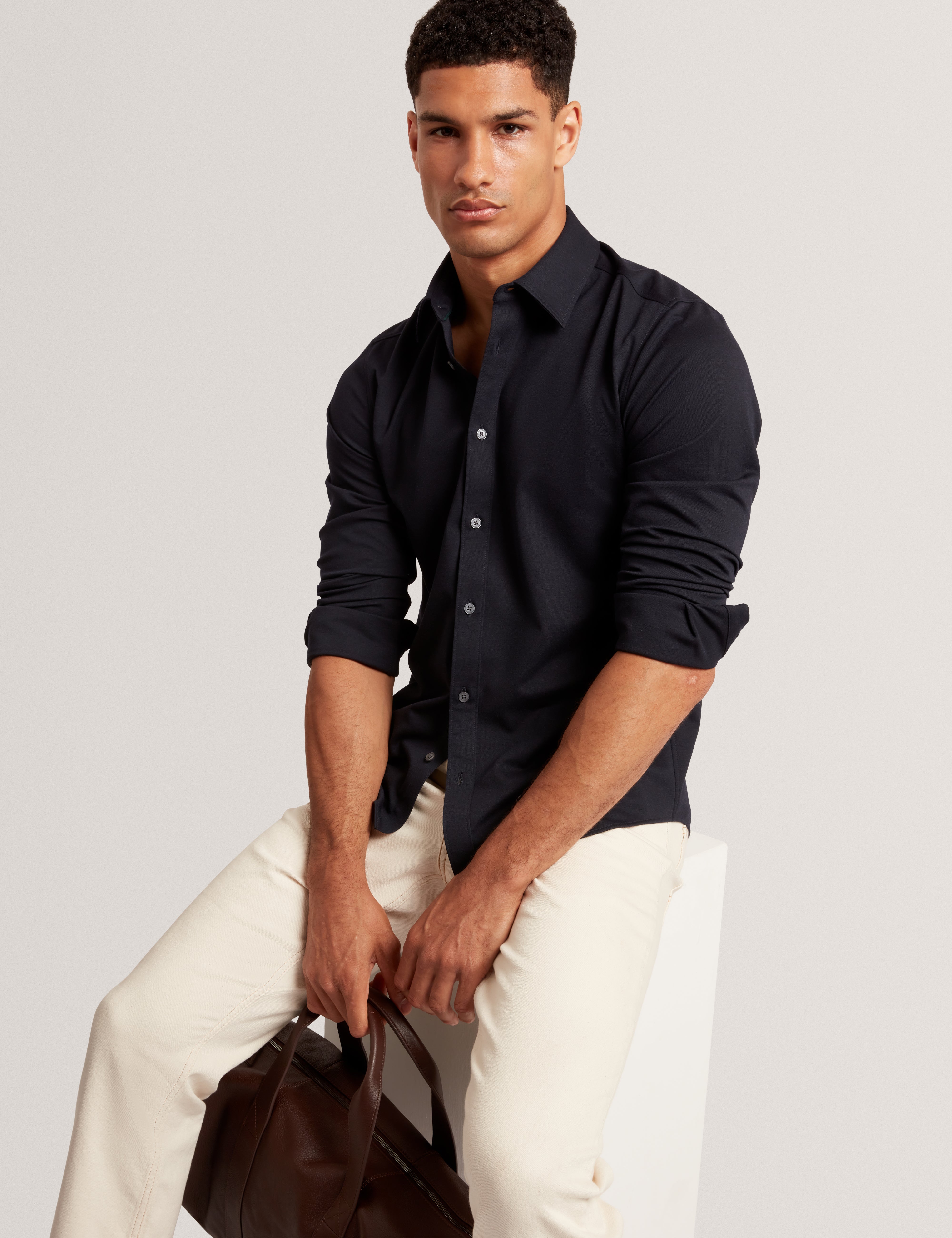 Nortun Ls Regular Fit Wool Blend Knitted Shirt Navy
