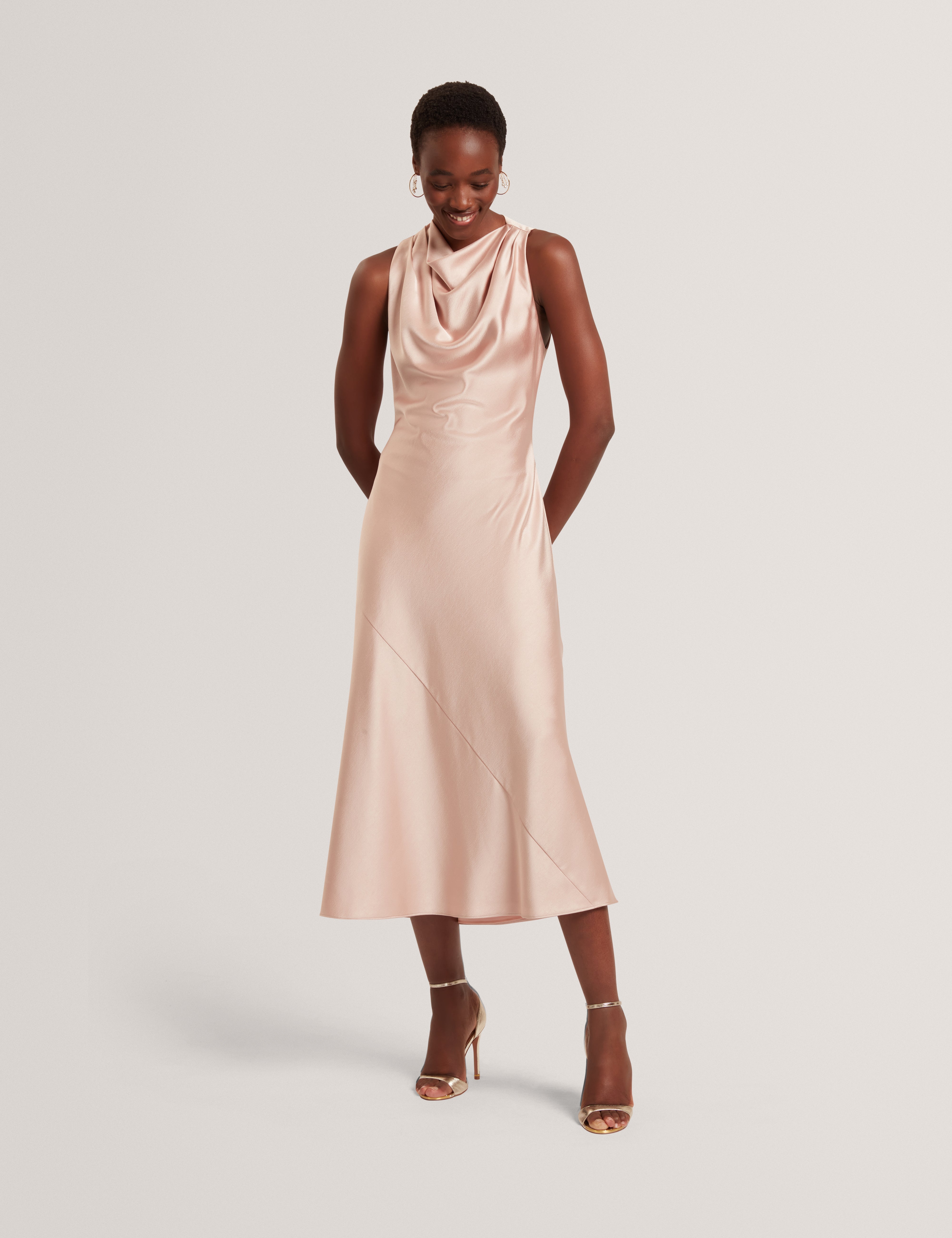 Liimaa Drape Neck Midi Dress Dusky-Pink