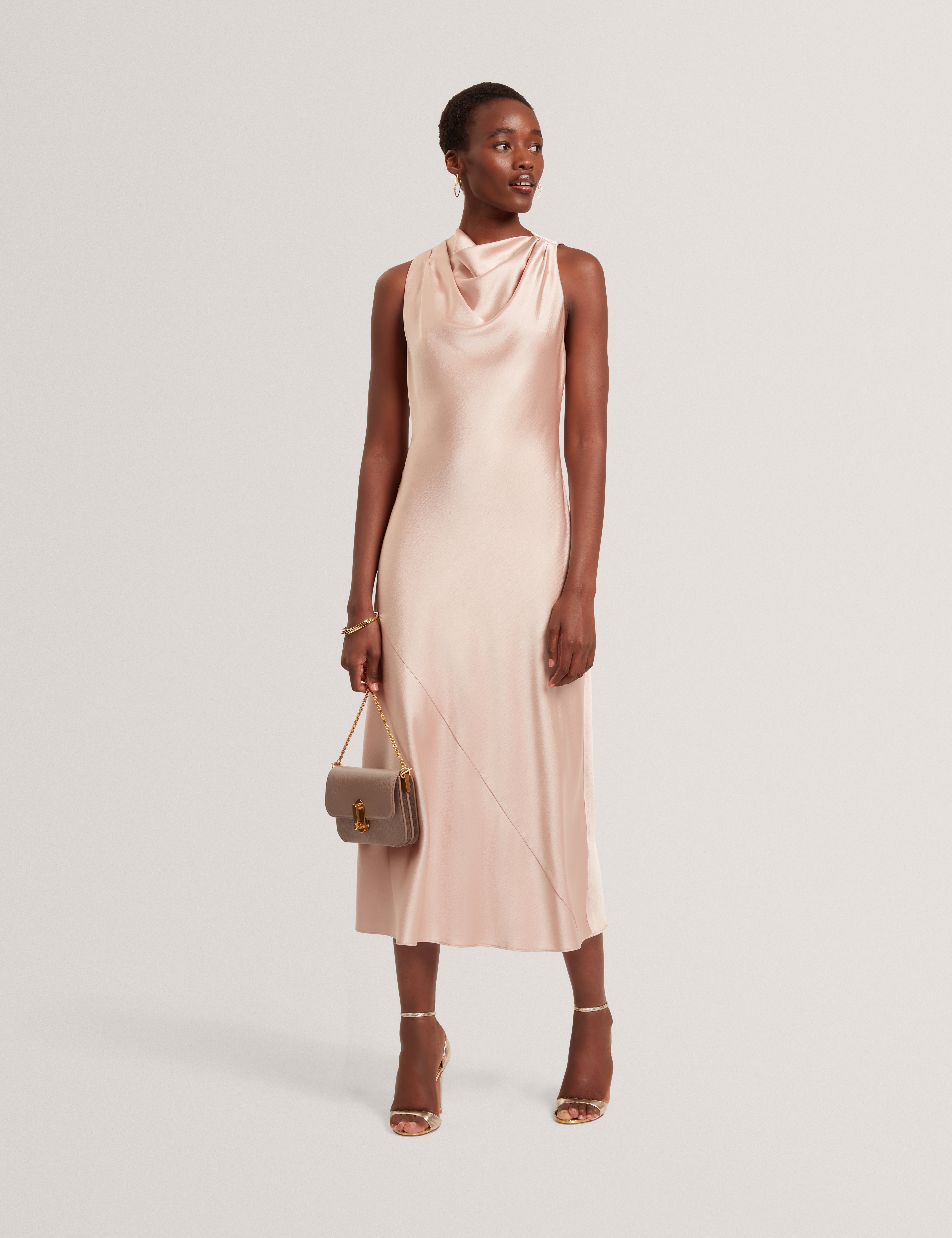 Liimaa Drape Neck Midi Dress Dusky-Pink