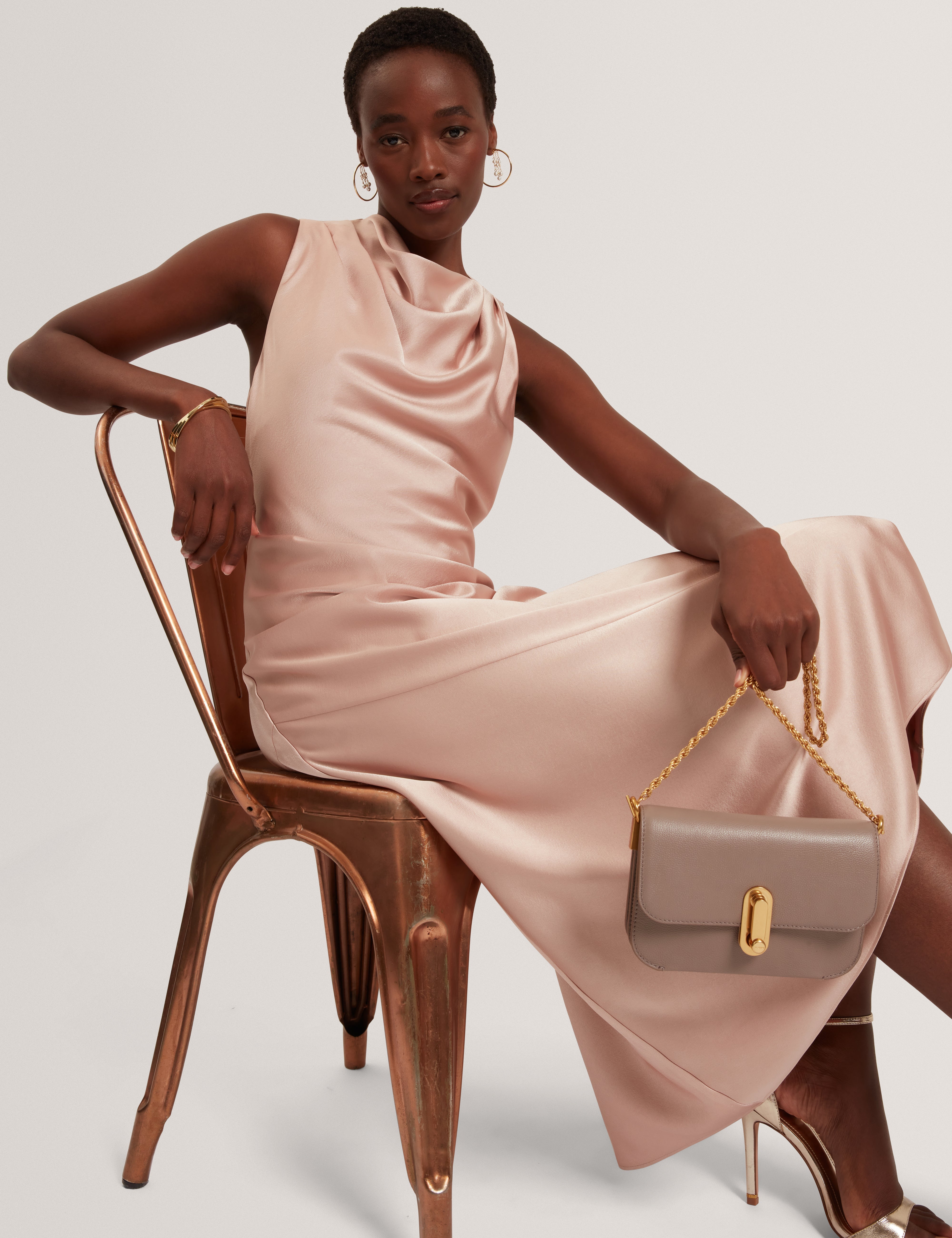 Liimaa Drape Neck Midi Dress Dusky-Pink